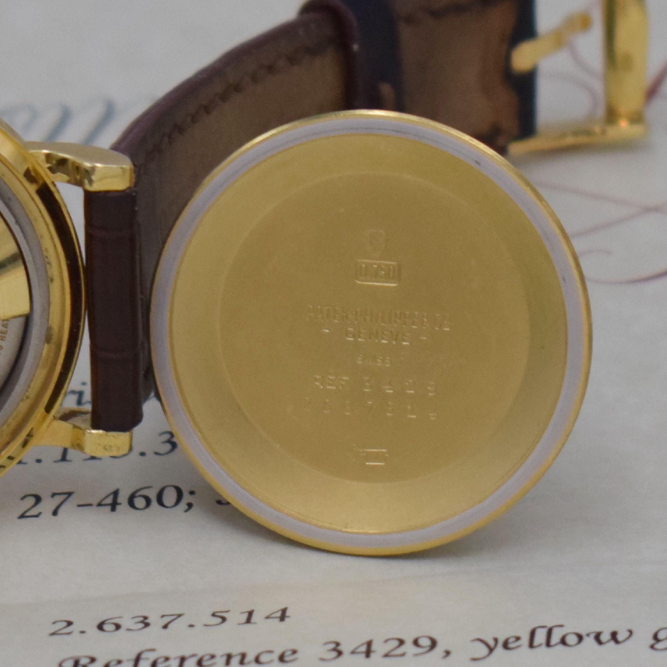 Detail g: PATEK PHILIPPE Herrenarmbanduhr in GG 750/000 Referenz 3429, Automatik, 2-teil. Geh. inkl. PPC Lederband m. 18k Gold PPC Dornschl., Boden verschr., ...