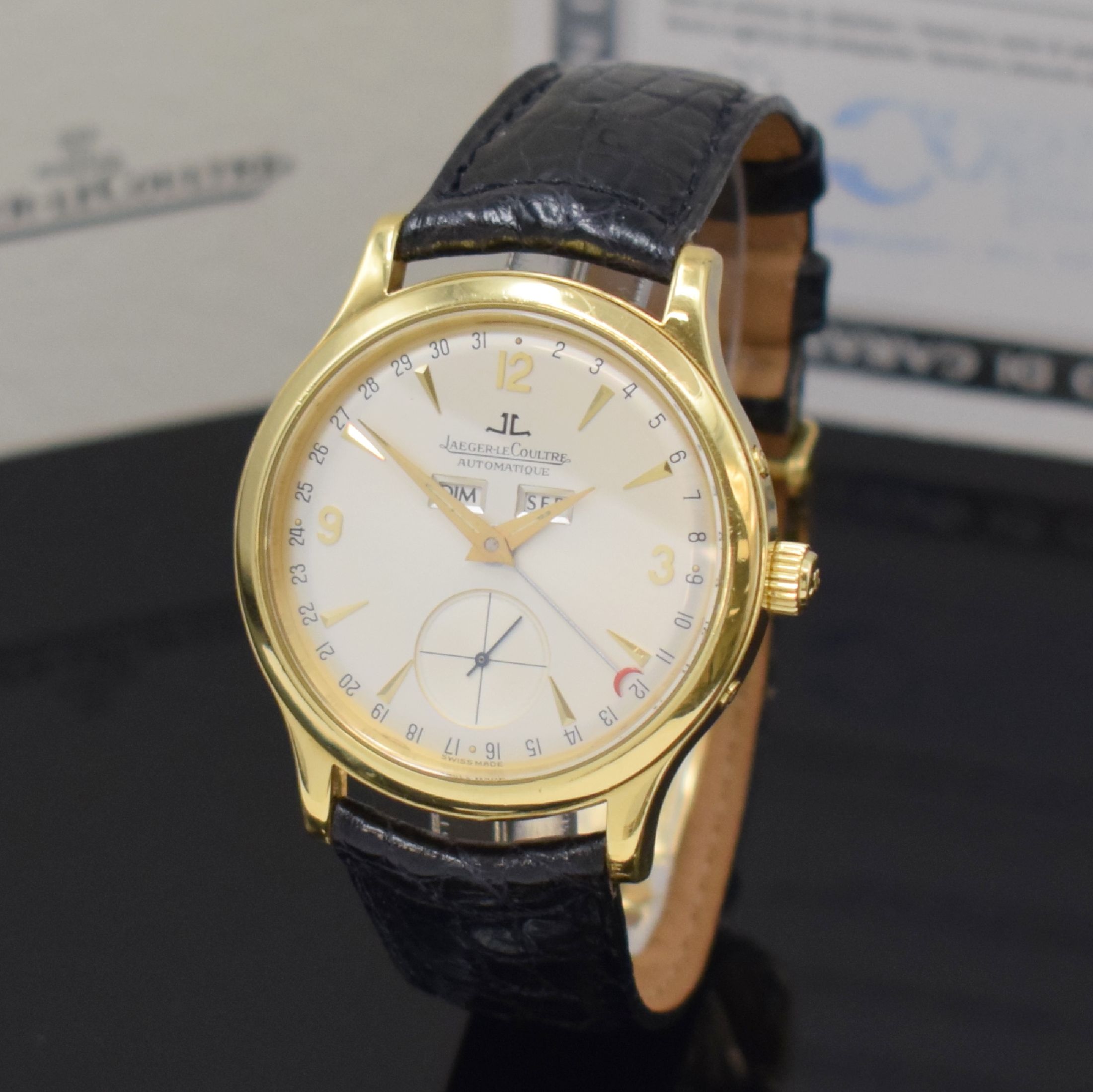 Detail a: Jaeger-LeCoultre Herrenarmbanduhr Master Control in GG 750/000 Referenz 140.8.87, Automatik, Schweiz um 1990, Boden 4-fach verschr., orig. Lederband ...