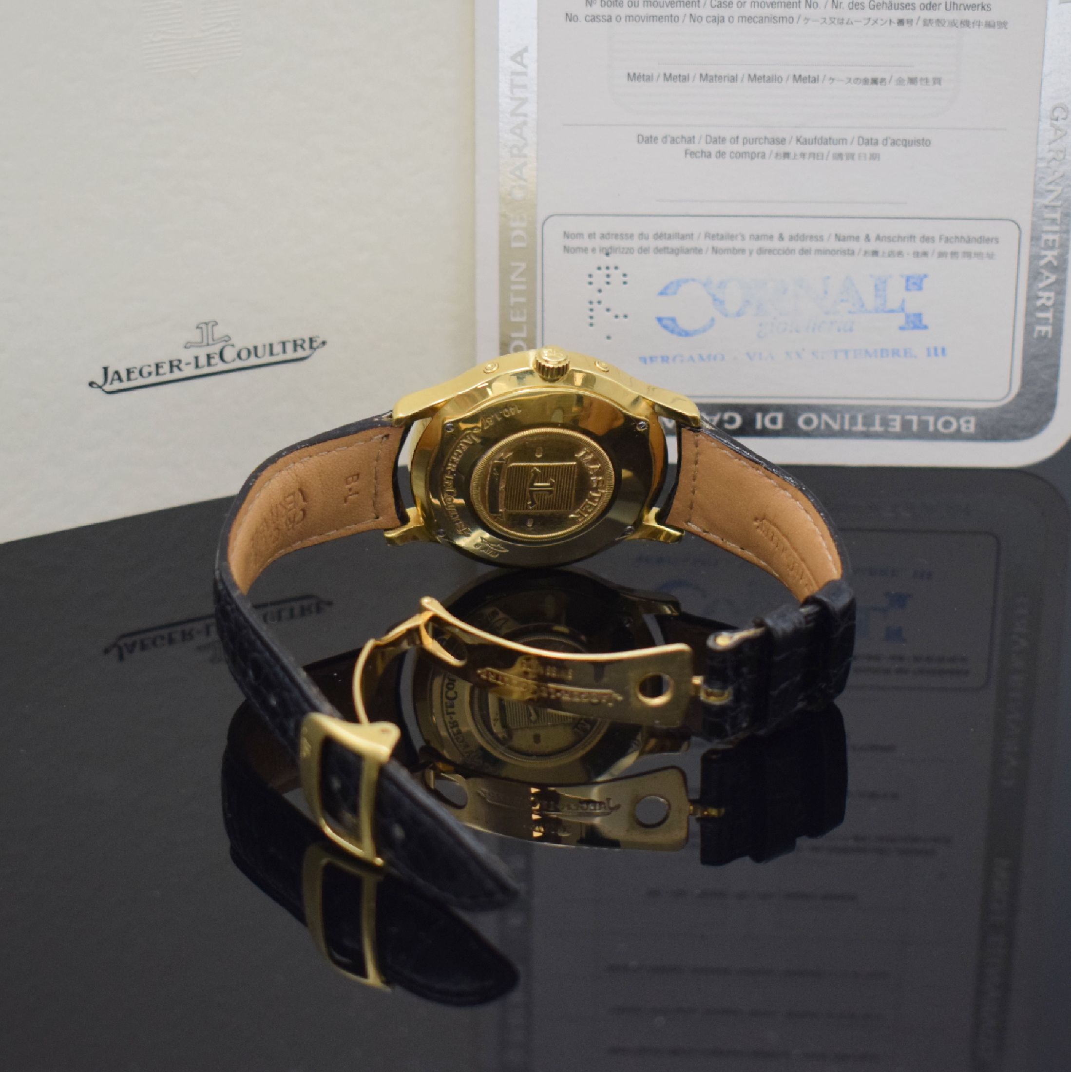Detail f: Jaeger-LeCoultre Herrenarmbanduhr Master Control in GG 750/000 Referenz 140.8.87, Automatik, Schweiz um 1990, Boden 4-fach verschr., orig. Lederband ...