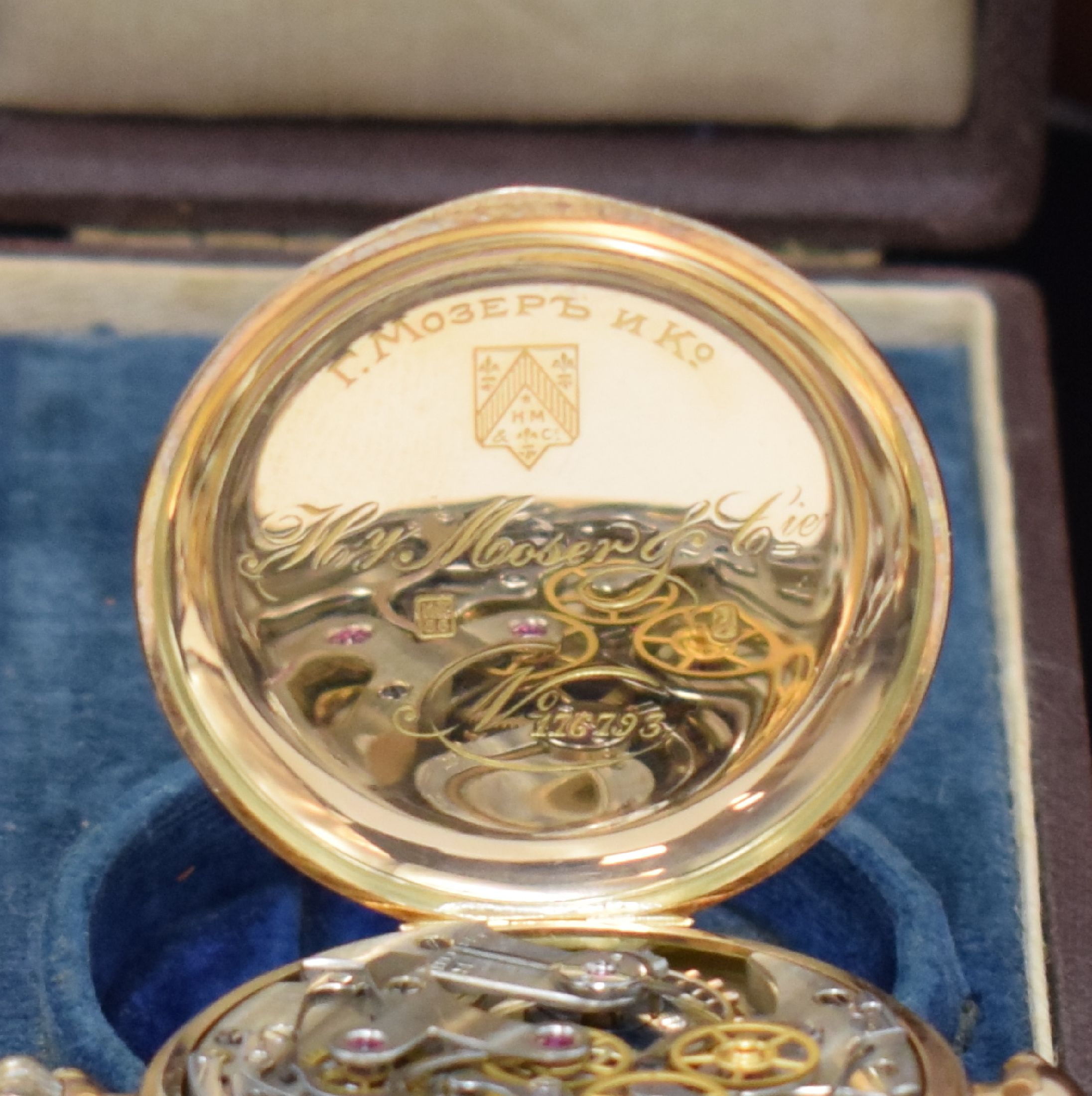 Detail i: Hy MOSER & Cie. sehr seltener früher großer Schaltradchronograph in RG 585/000 mit original Etui, Schweiz um 1932, Handaufzug, glattes ...
