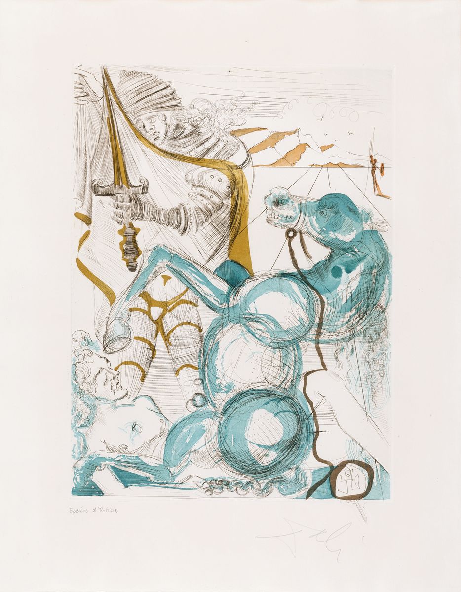 Salvador Dali, 1904-1989, Sankt Martin, Farbradierung mit Aquatinta von 1965, bez.: Epreuve d'artiste, signiert, ca. 49x36.5cm, PP, u.Gl., R. ...