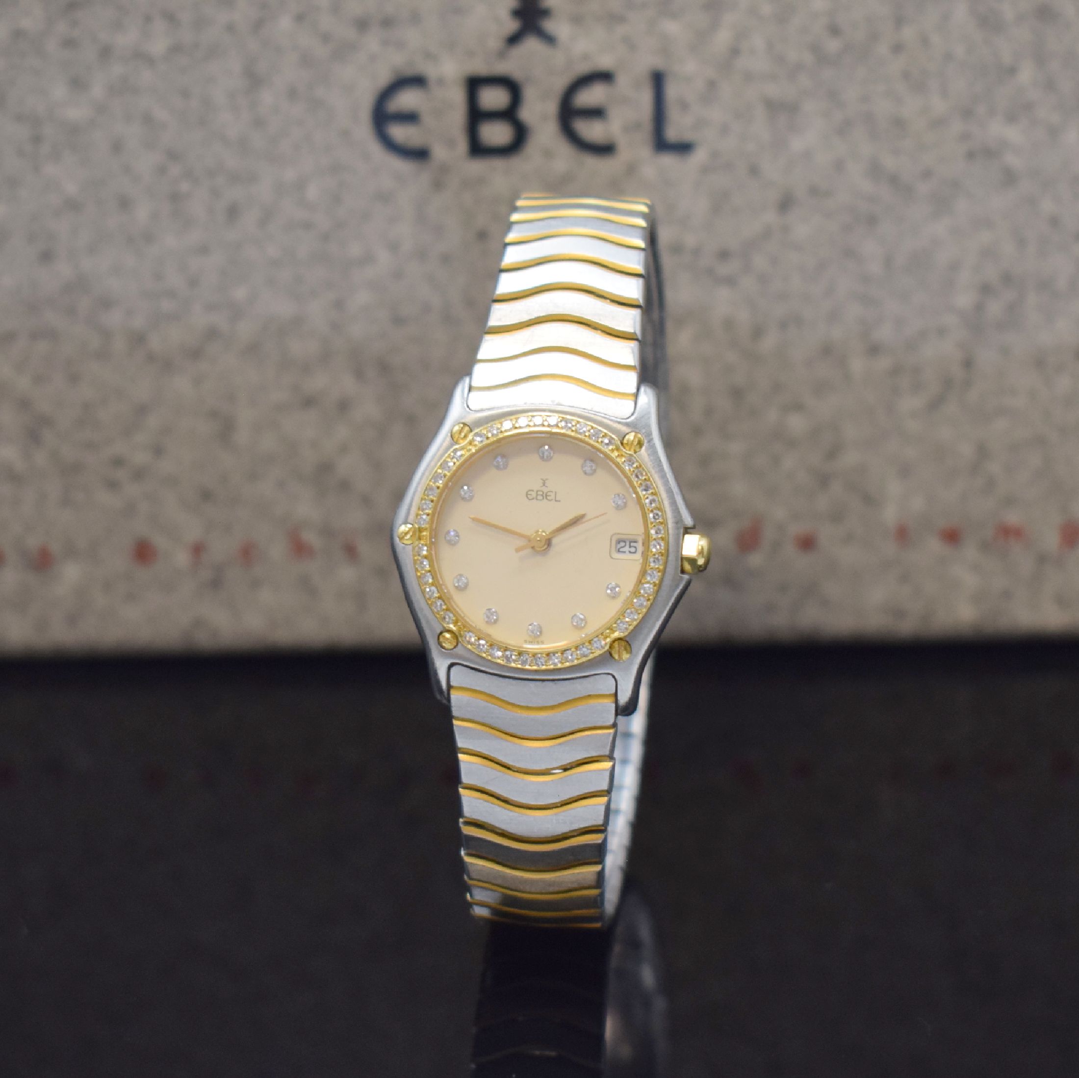 EBEL Sport Classique Damenarmbanduhr Referenz 183930 mit Diamanten, Schweiz verk. lt. beil. Pap. 05/1992, quarz, Edelstahl/Gold komb., orig. ...