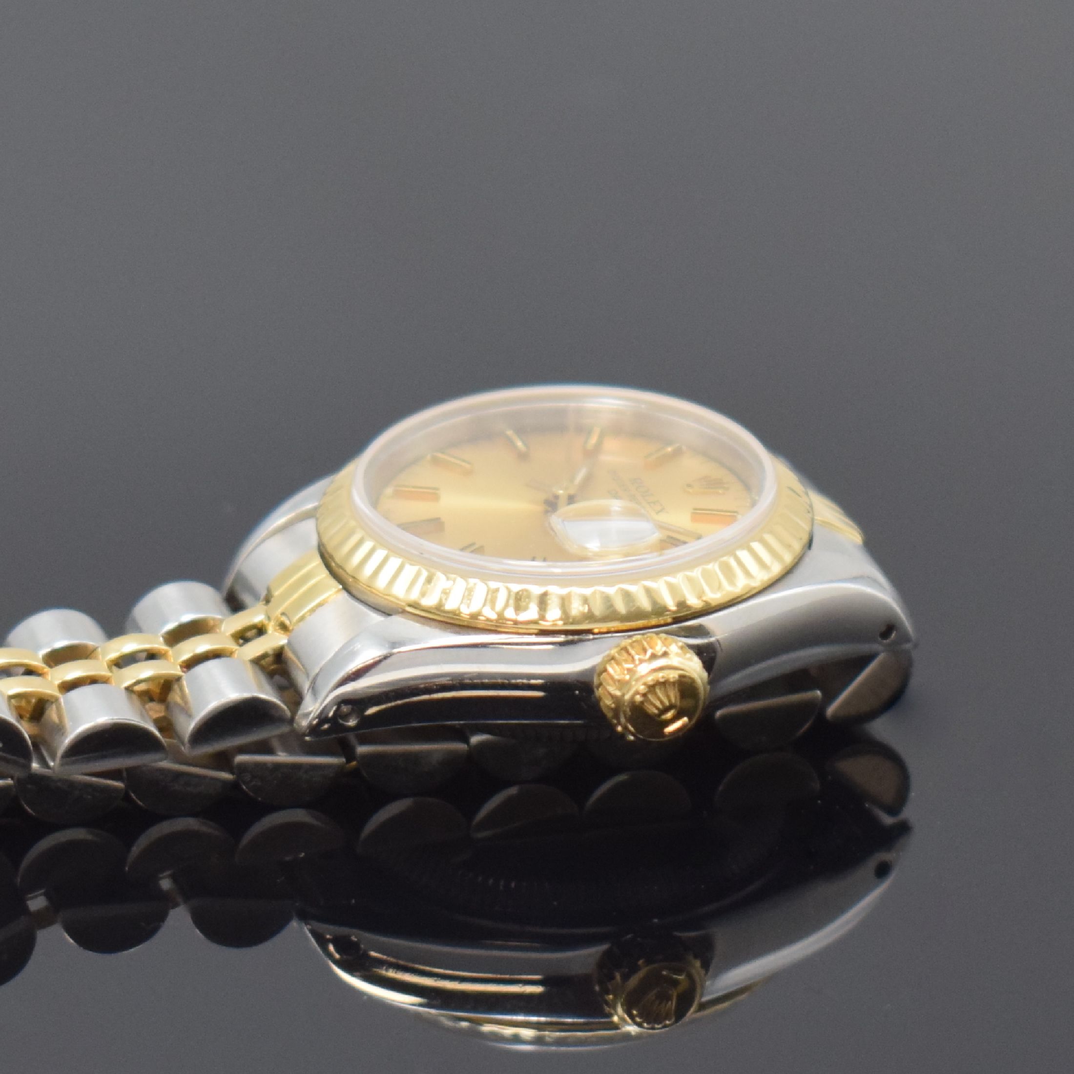 Detail c: ROLEX Damenarmbanduhr Oyster Perpetual Date Referenz 69173, Automatik, Edelstahl/Gold kombiniert inkl. Jubileeband m. Faltschl., champagnerfarb. ...