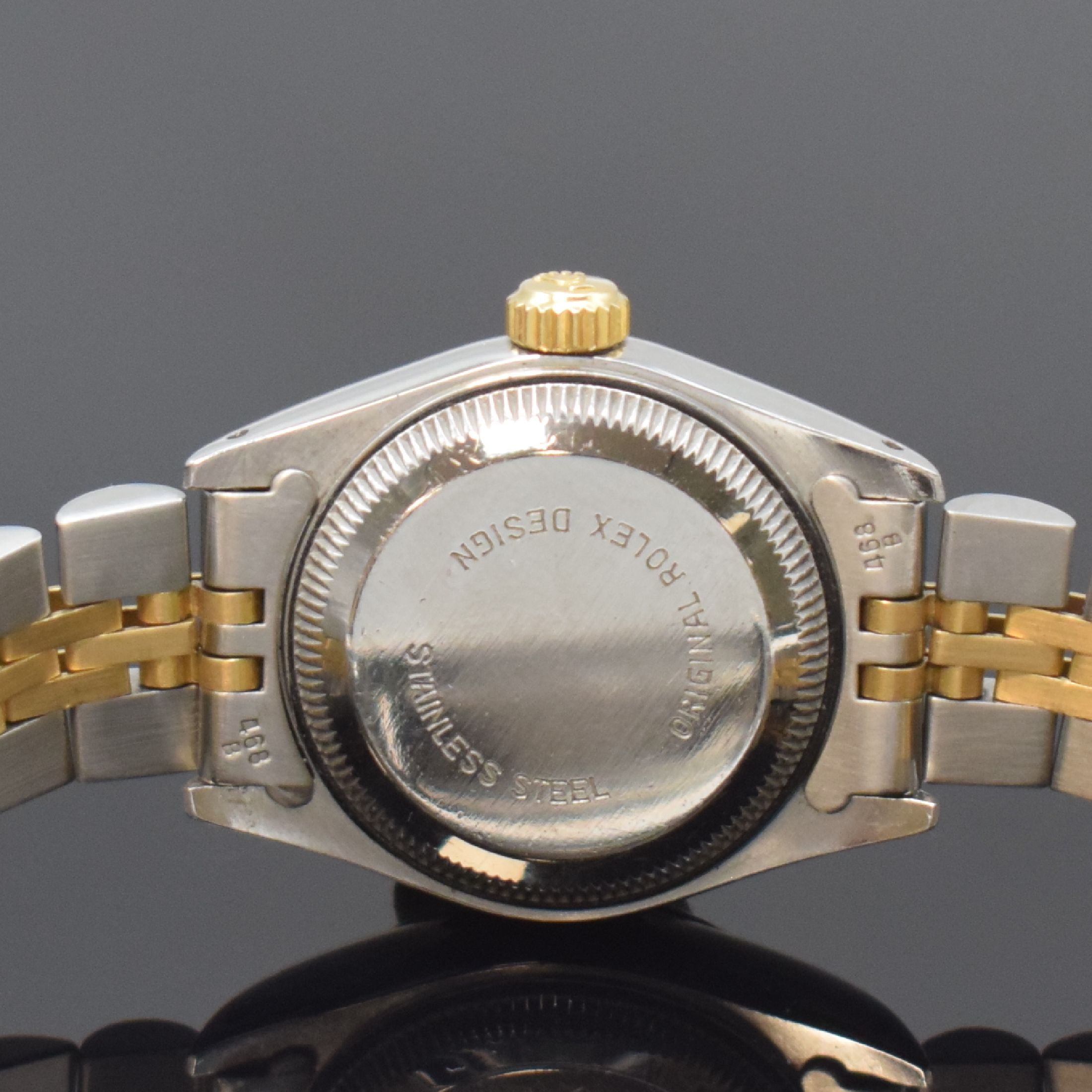 Detail d: ROLEX Damenarmbanduhr Oyster Perpetual Date Referenz 69173, Automatik, Edelstahl/Gold kombiniert inkl. Jubileeband m. Faltschl., champagnerfarb. ...