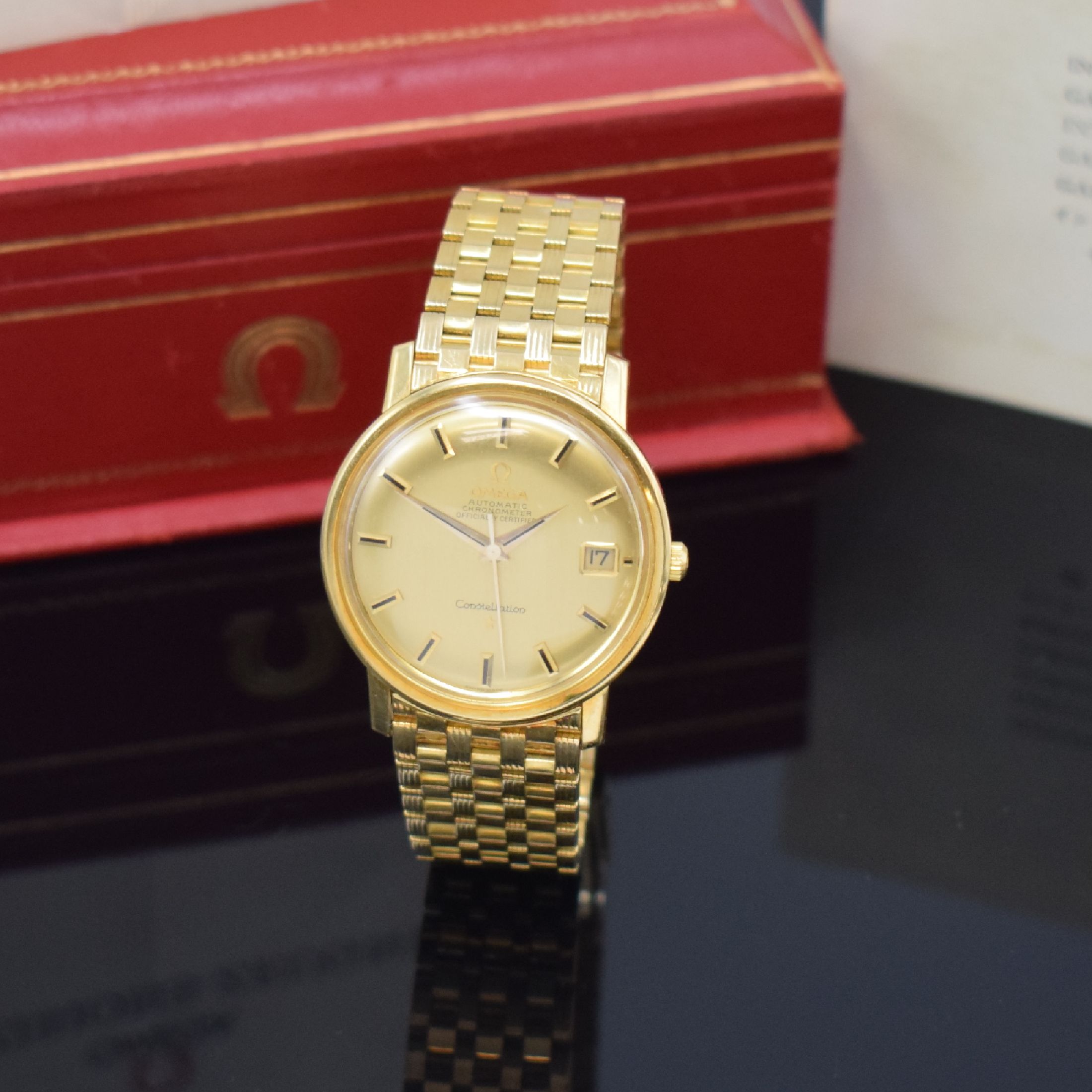 Detail a: OMEGA seltener Armbandchronometer Constellation II De Luxe Calendar in GG 750/000 Referenz 168.010/11, Automatik, verschr. Geh., orig. GG 750/000 ...