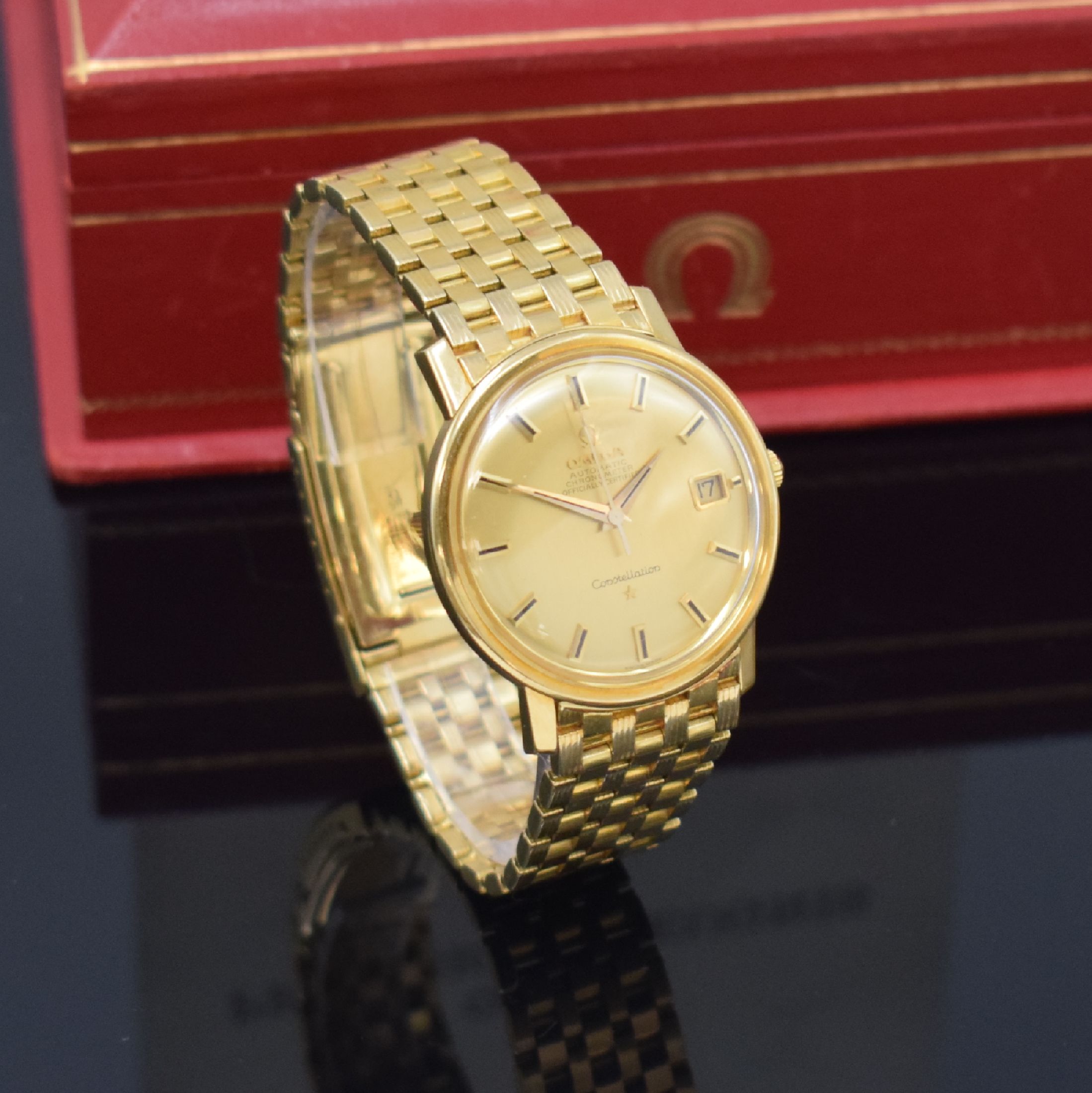 Detail c: OMEGA seltener Armbandchronometer Constellation II De Luxe Calendar in GG 750/000 Referenz 168.010/11, Automatik, verschr. Geh., orig. GG 750/000 ...