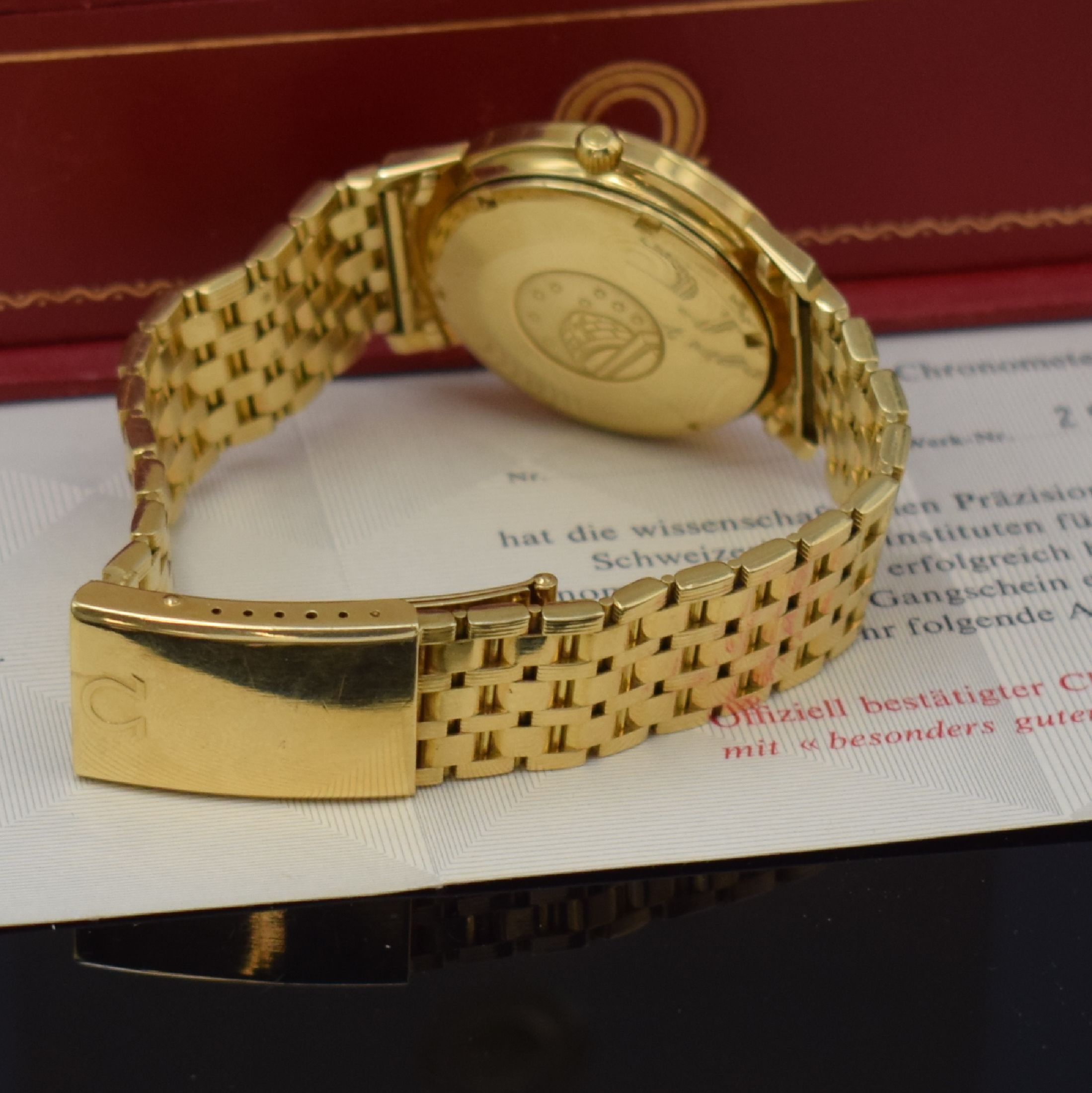Detail e: OMEGA seltener Armbandchronometer Constellation II De Luxe Calendar in GG 750/000 Referenz 168.010/11, Automatik, verschr. Geh., orig. GG 750/000 ...