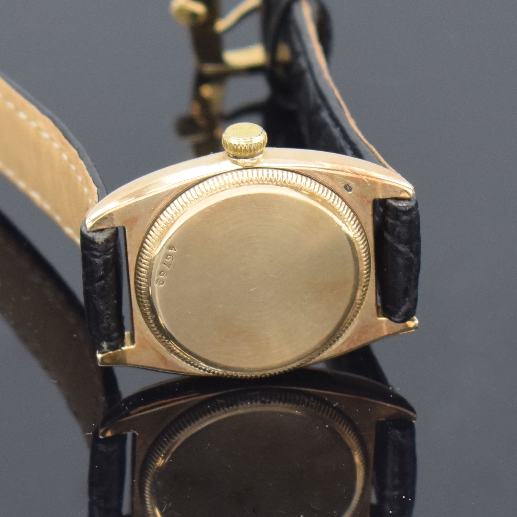 Detail f: ROLEX Oyster Chronometer seltene Armbanduhr in RG 585/000 Referenz 3116, Handaufzug, Schweiz um 1938, Boden und Krone verschr., Lederband m. orig. GG ...