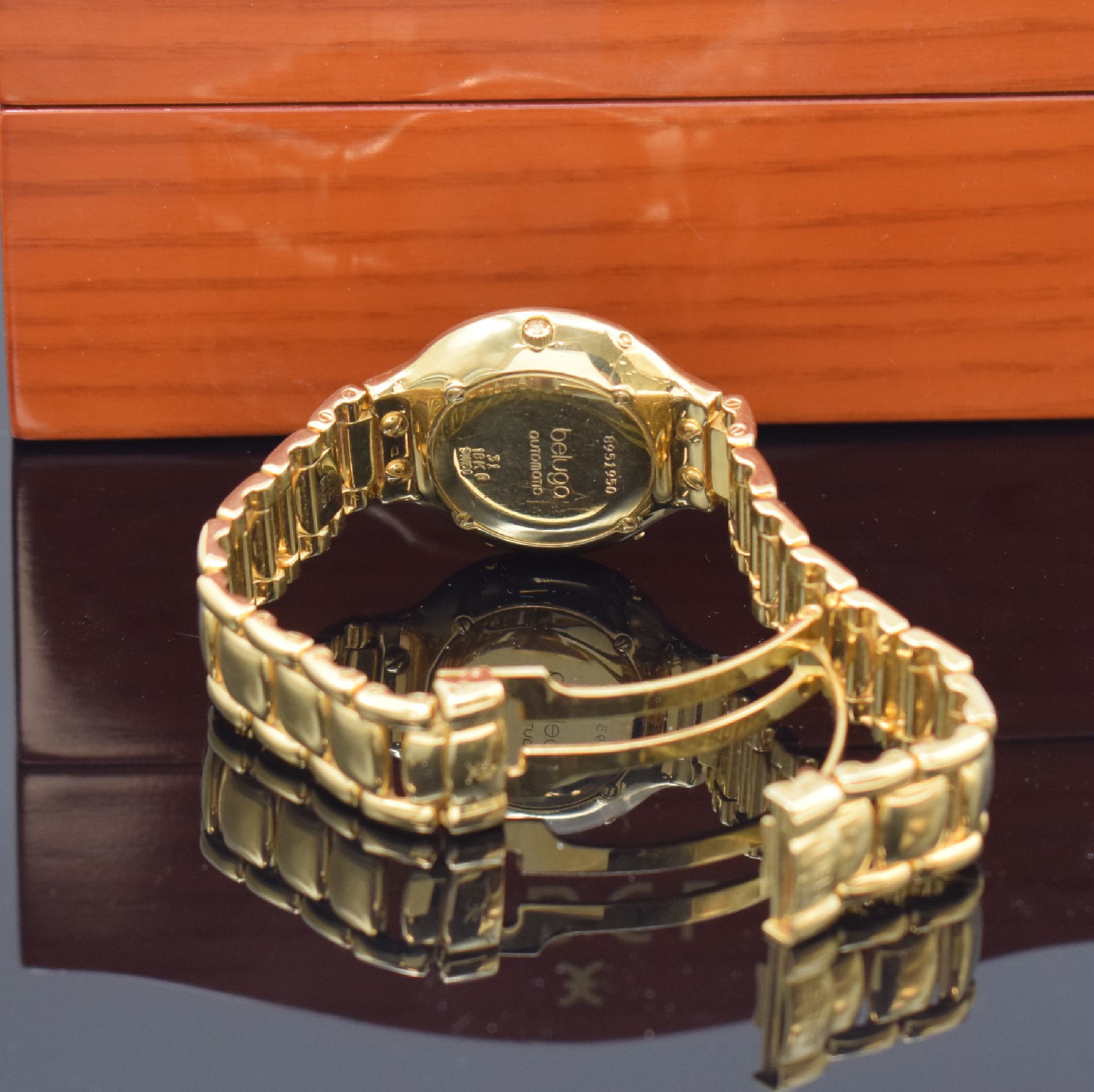 Detail d: EBEL Beluga Armbanduhr in GG 750/000 Referenz 8951950, Automatik, Schweiz um 1990, Boden 4-fach verschr., Gliederband m. Faltschl., elfenbeinfarb. ...