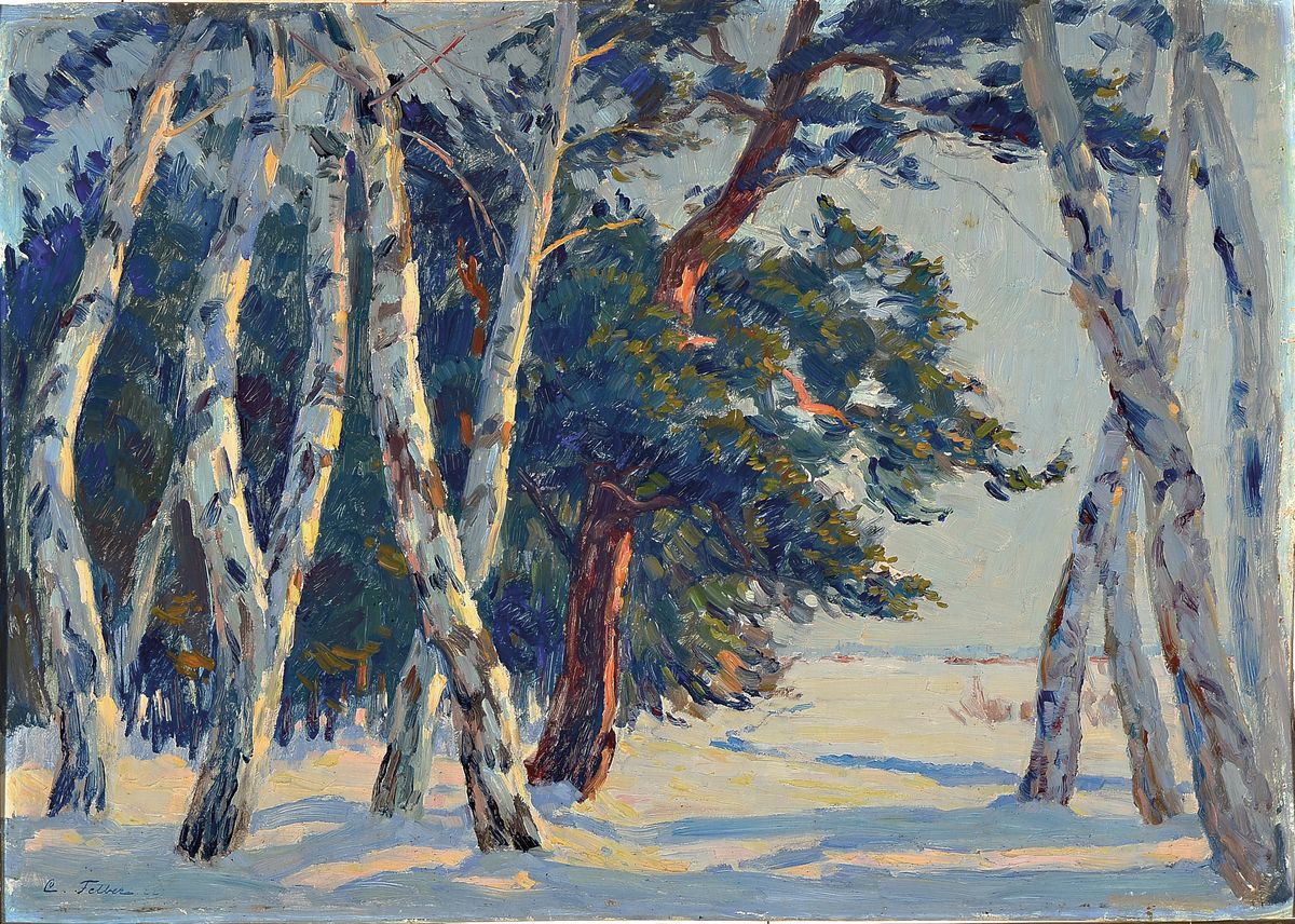 Carl Friedrich Felber, 1880 Waedenwil/Schweiz-1932 Dachau, Verschneite Winterlandschaft, Öl/Malkarton, links unten signiert, ca. 50x70cm, stark ...