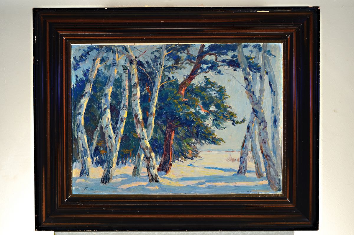 Detail k: Carl Friedrich Felber, 1880 Waedenwil/Schweiz-1932 Dachau, Verschneite Winterlandschaft, Öl/Malkarton, links unten signiert, ca. 50x70cm, stark ...