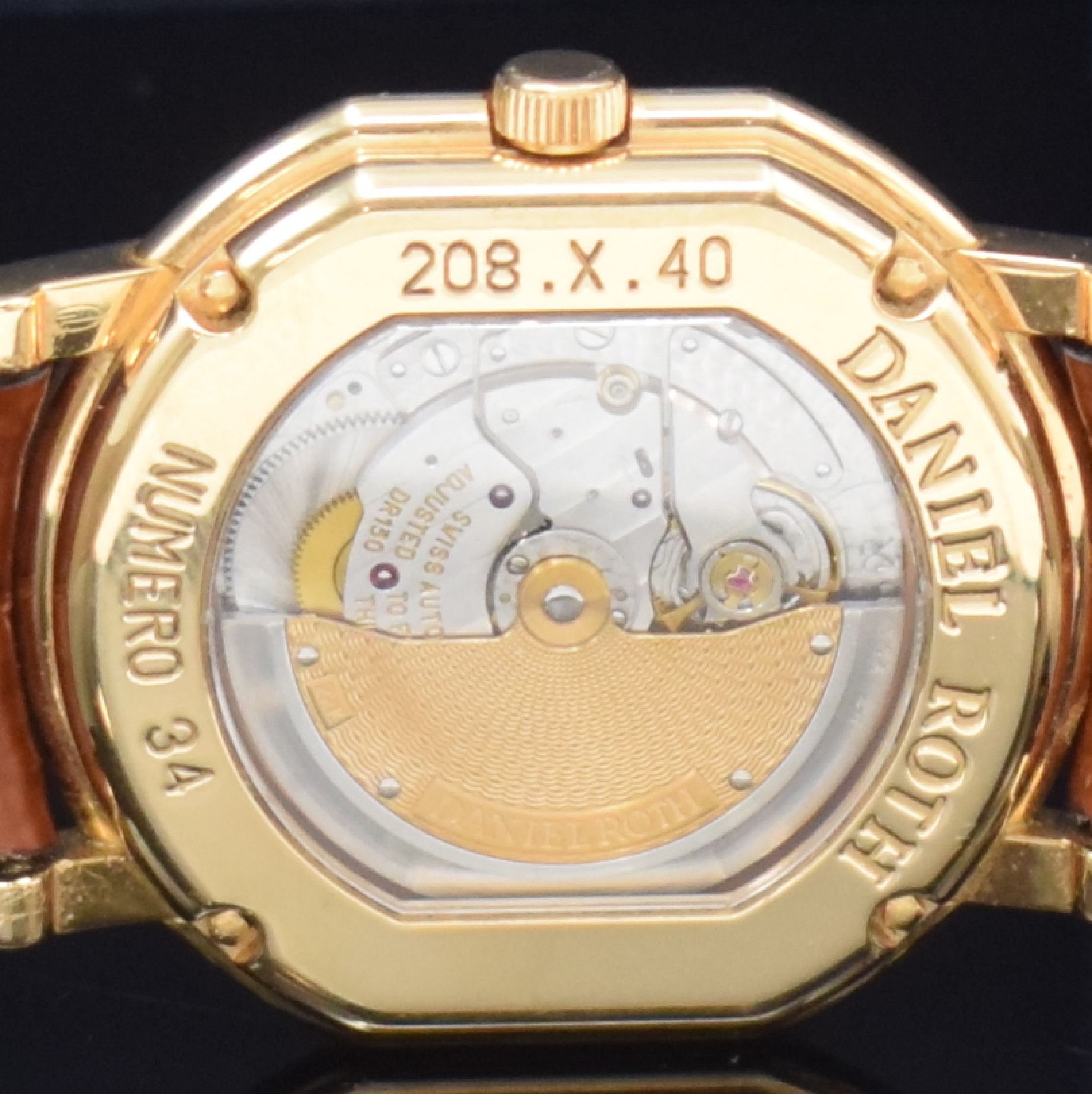 Detail f: DANIEL ROTH Herrenarmbanduhr Serie Datomax in RG 750/000 Referenz 208.X.40.011.CN.BA, Automatik, beids. vergl. Geh., Boden 4-fach verschr., Lederband ...