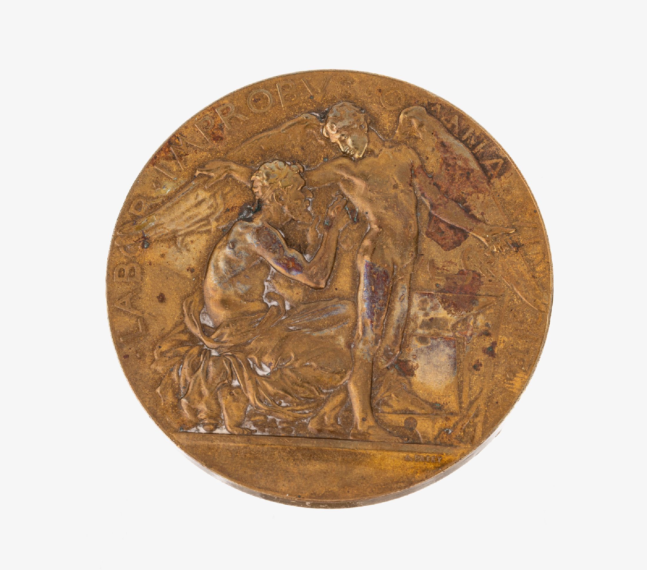 Gedenkmedaille, Bronze, Frankreich 1885, AV: Sic itura ad astra, Darstellung der Wissenschaft und der steuerbaren Ballons, RV: Daidalos, der seinem ...