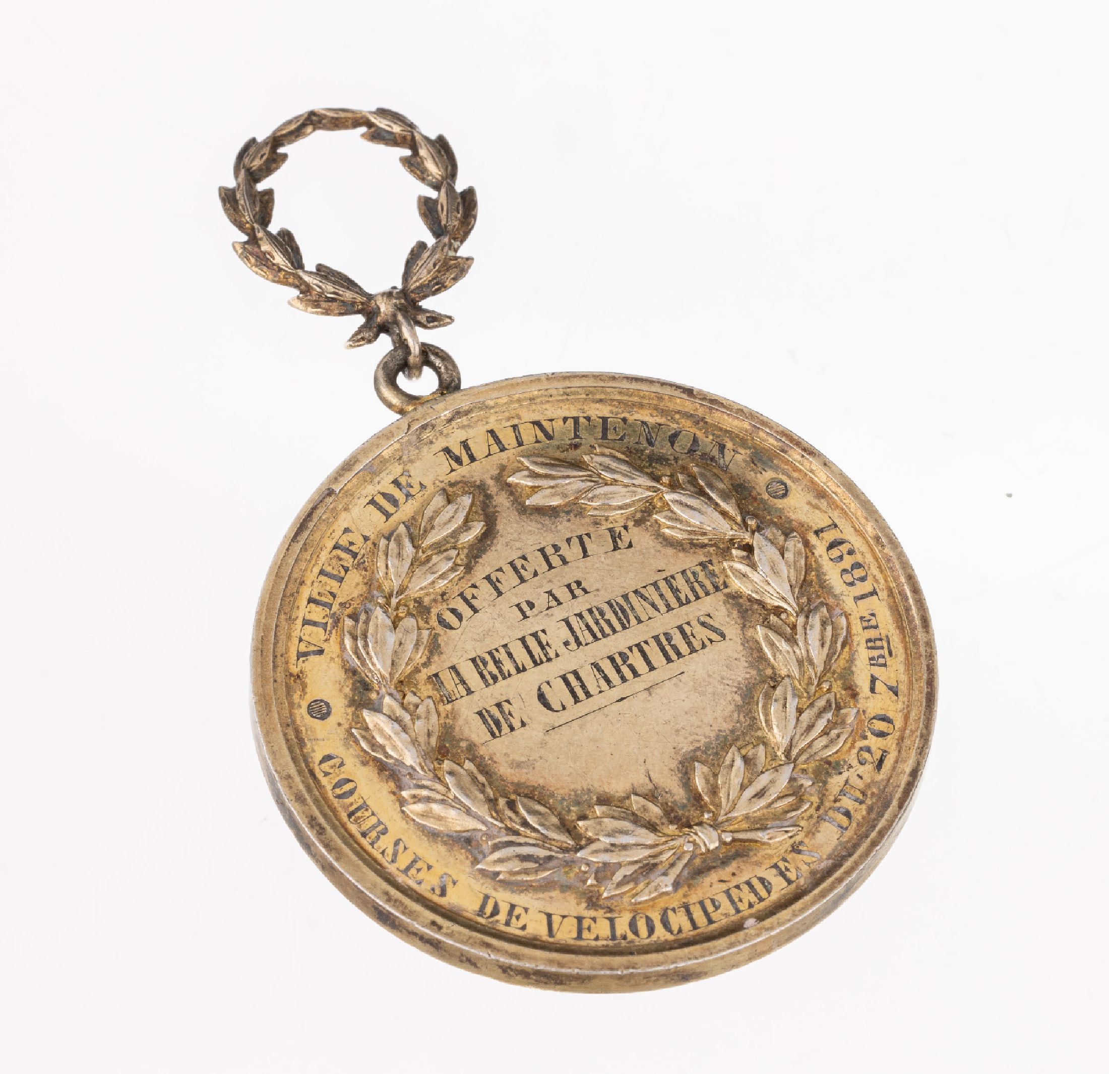 Medaille "Sport Velocipedique", Frankreich 1891, Silber, (gepr.) verg., Medaille zum Hochradrennen in Maintenon 1891, AV: Hochradfahrer, ...