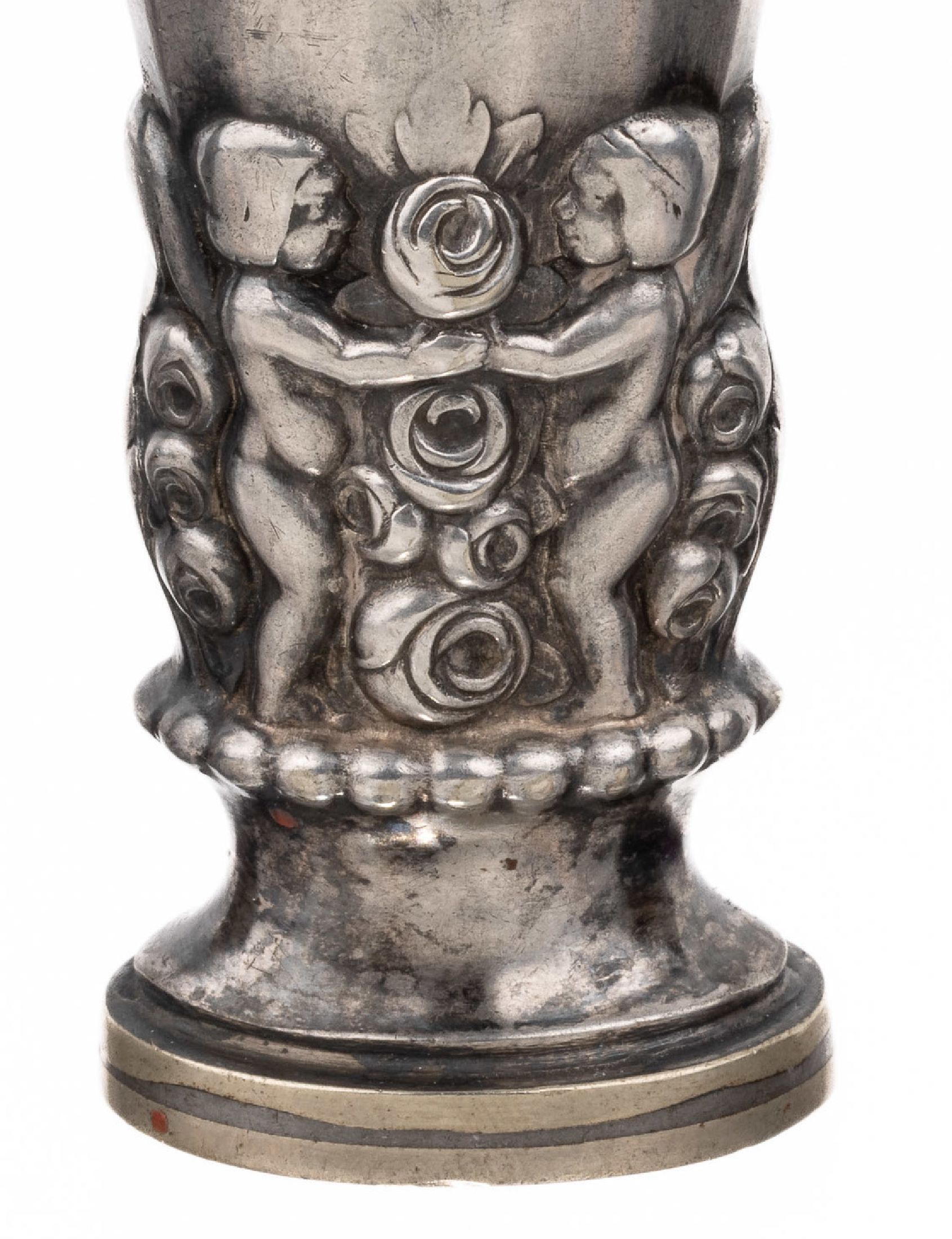 Detail b: Petschaft, um 1900, Silber gepr., wohl deutsch, H. ca. 8 cm, Darstellung eines Kinderreigen mit Blüten, liebliche Darstellung, Platte mit eingrav. ...