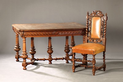 Image 26739325 - Tischgruppe/Tisch mit 6 Stühlen, Historismus, um 1870