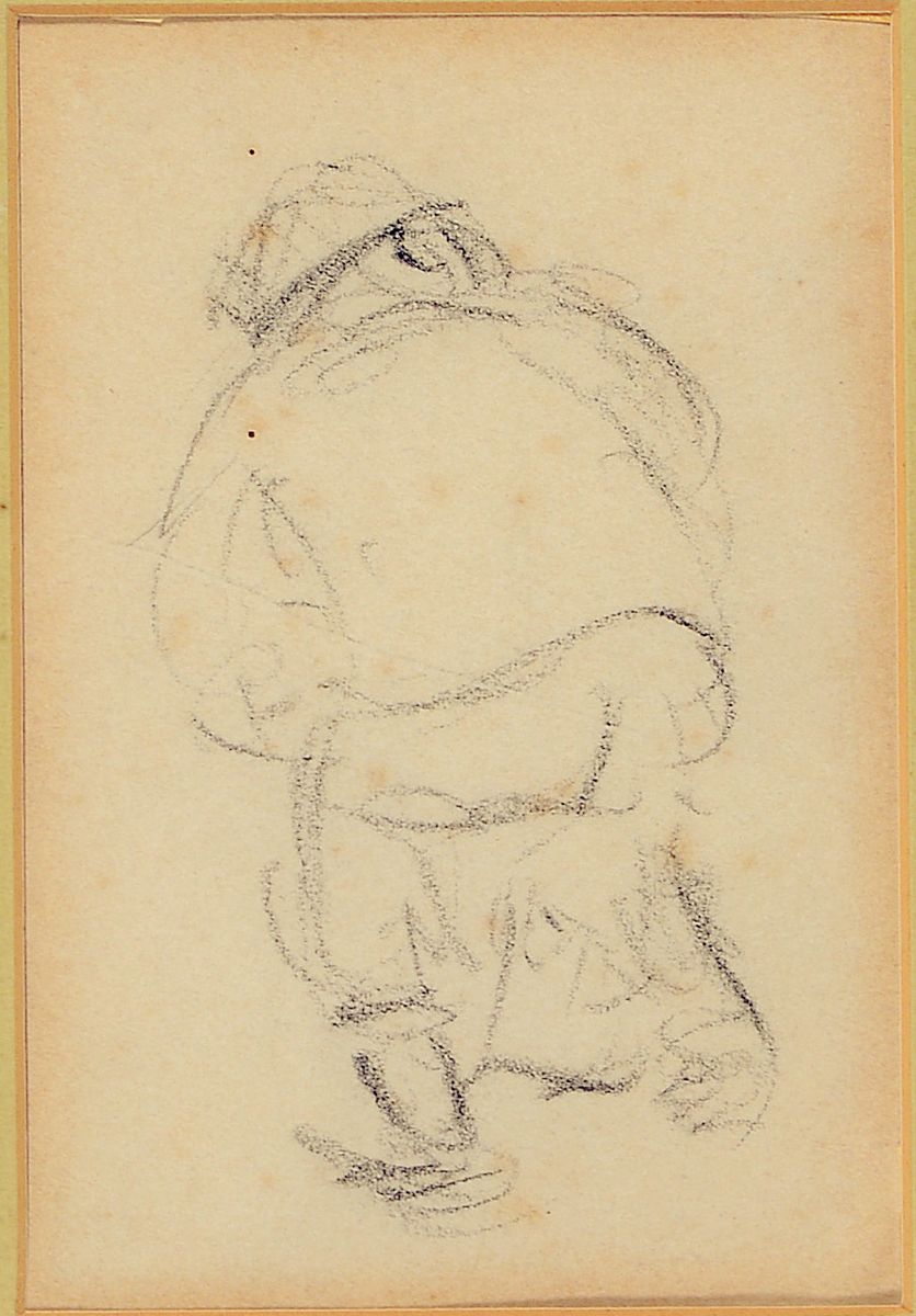 Heinrich Zille, 1858-1929, Mann von hinten, Bleistiftzeichnung auf Papier, rückseitig mit rotem Nachlaßstmpel, ca. 10x10cm, leicht gebräunt, PP, ...