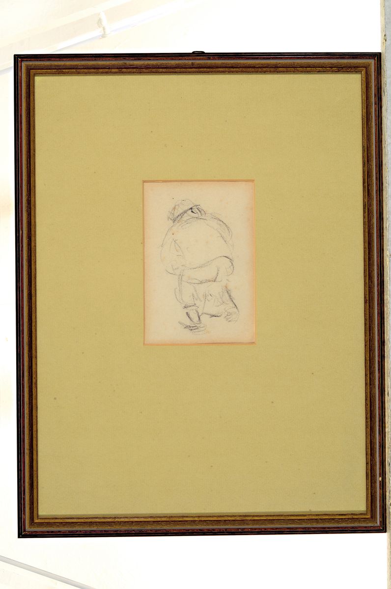 Detail k: Heinrich Zille, 1858-1929, Mann von hinten, Bleistiftzeichnung auf Papier, rückseitig mit rotem Nachlaßstmpel, ca. 10x10cm, leicht gebräunt, PP, ...