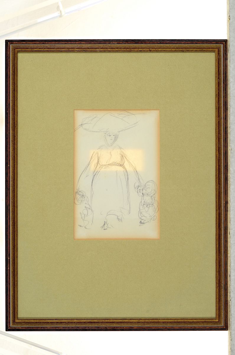 Detail k: Heinrich Zille, 1858-1929, Amme mit Kindern,Bleistiftzeichnung auf Papier, rückseitig mit rotem Nachlaßstmpel, ca. 18.5x12.5cm, PP, u.Gl., R. ca. ...