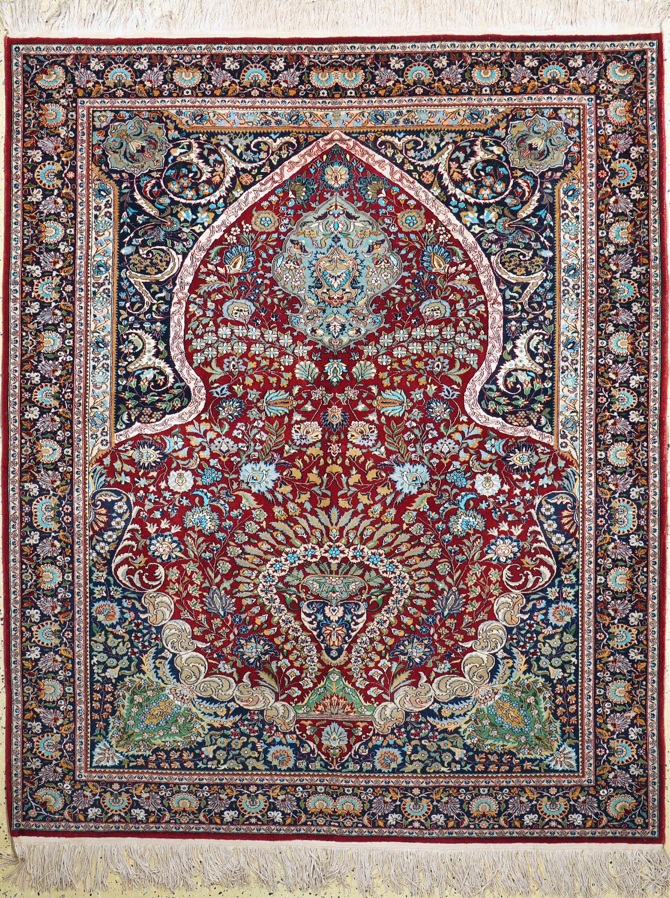 Indo Keschan fein, Indien, ca. 40 Jahre, Korkwolle mit Seide, ca. 203 x 165 cm, EHZ: 1-2