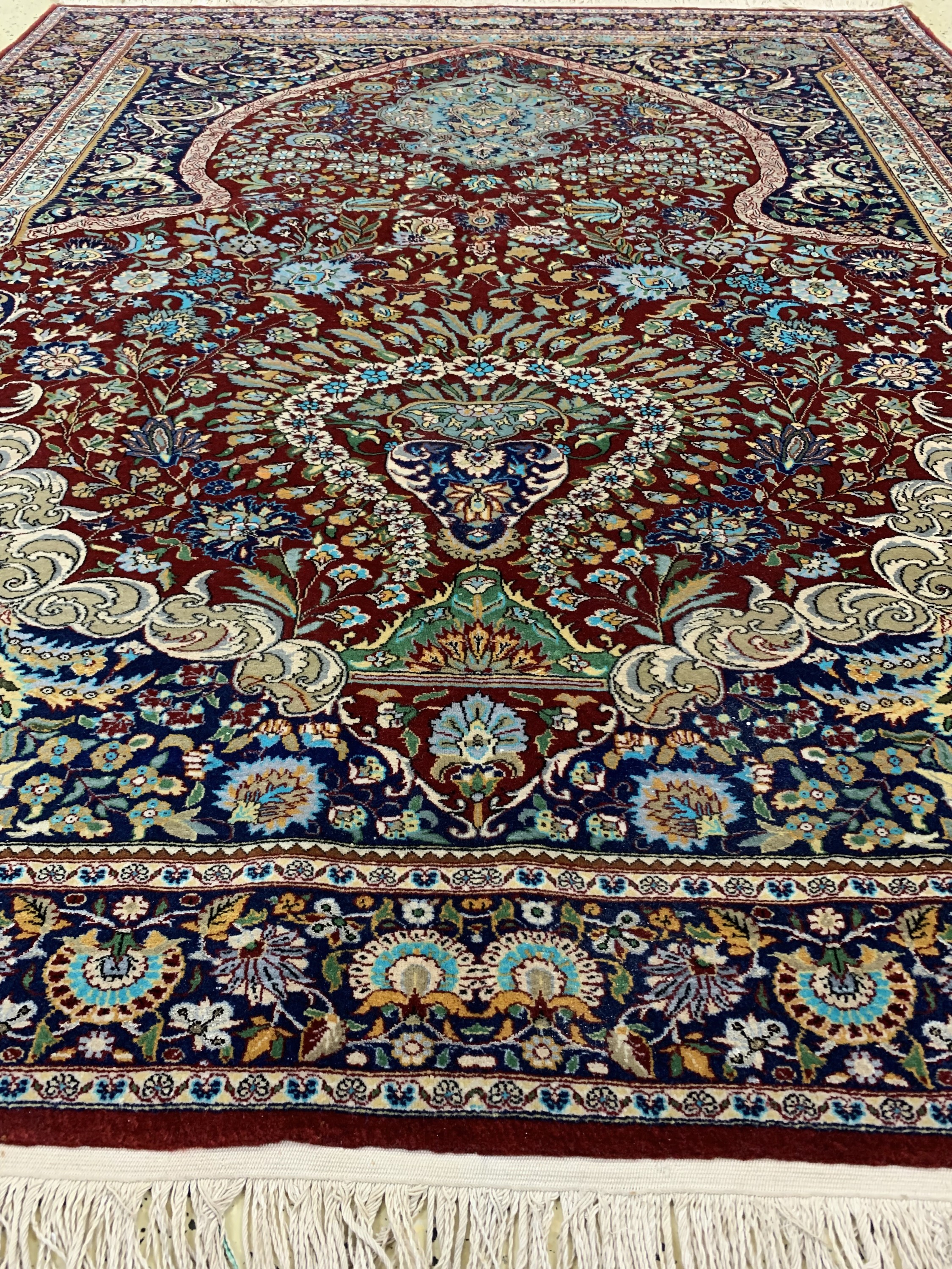 Detail d: Indo Keschan fein, Indien, ca. 40 Jahre, Korkwolle mit Seide, ca. 203 x 165 cm, EHZ: 1-2
