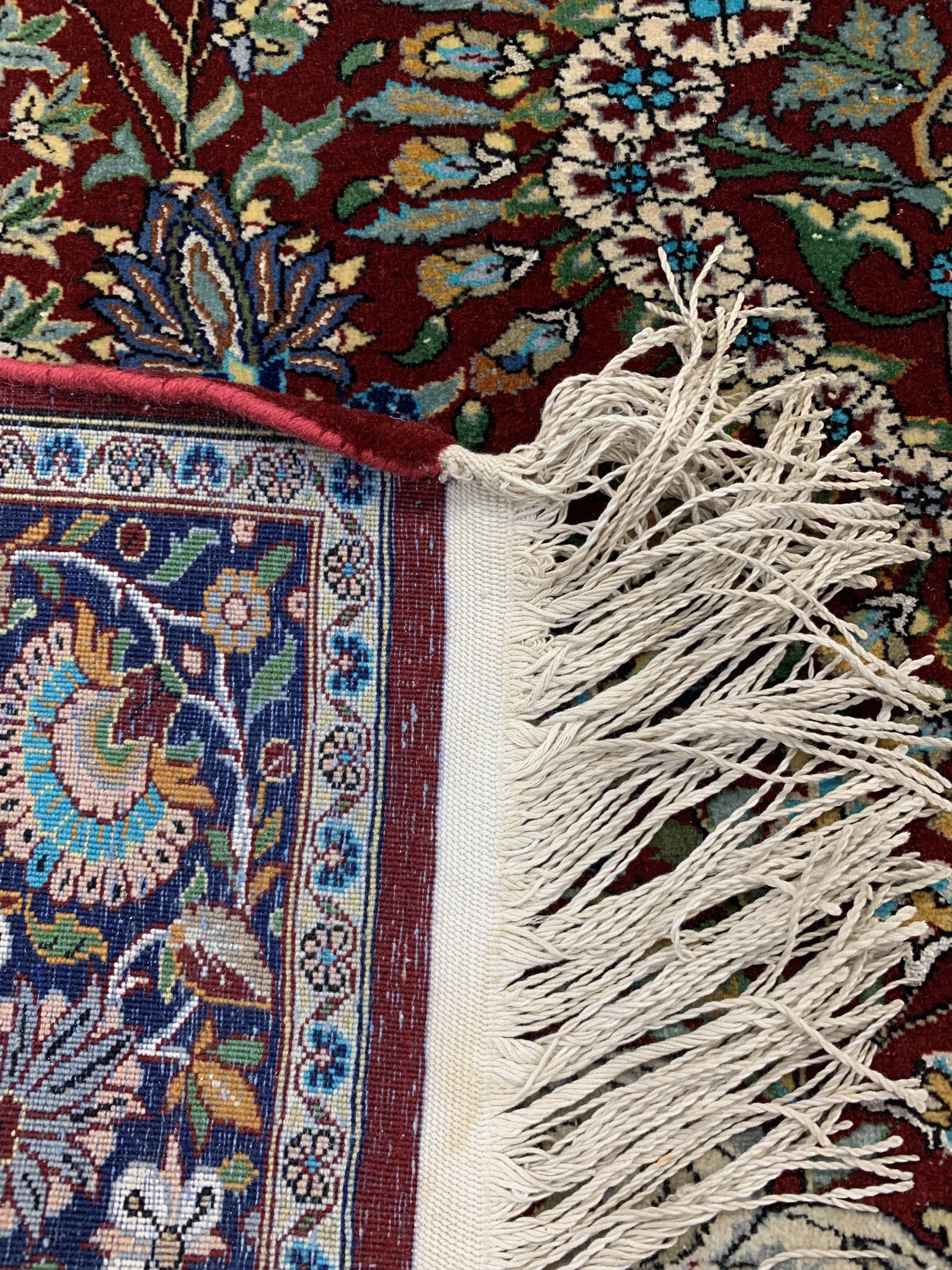 Detail e: Indo Keschan fein, Indien, ca. 40 Jahre, Korkwolle mit Seide, ca. 203 x 165 cm, EHZ: 1-2