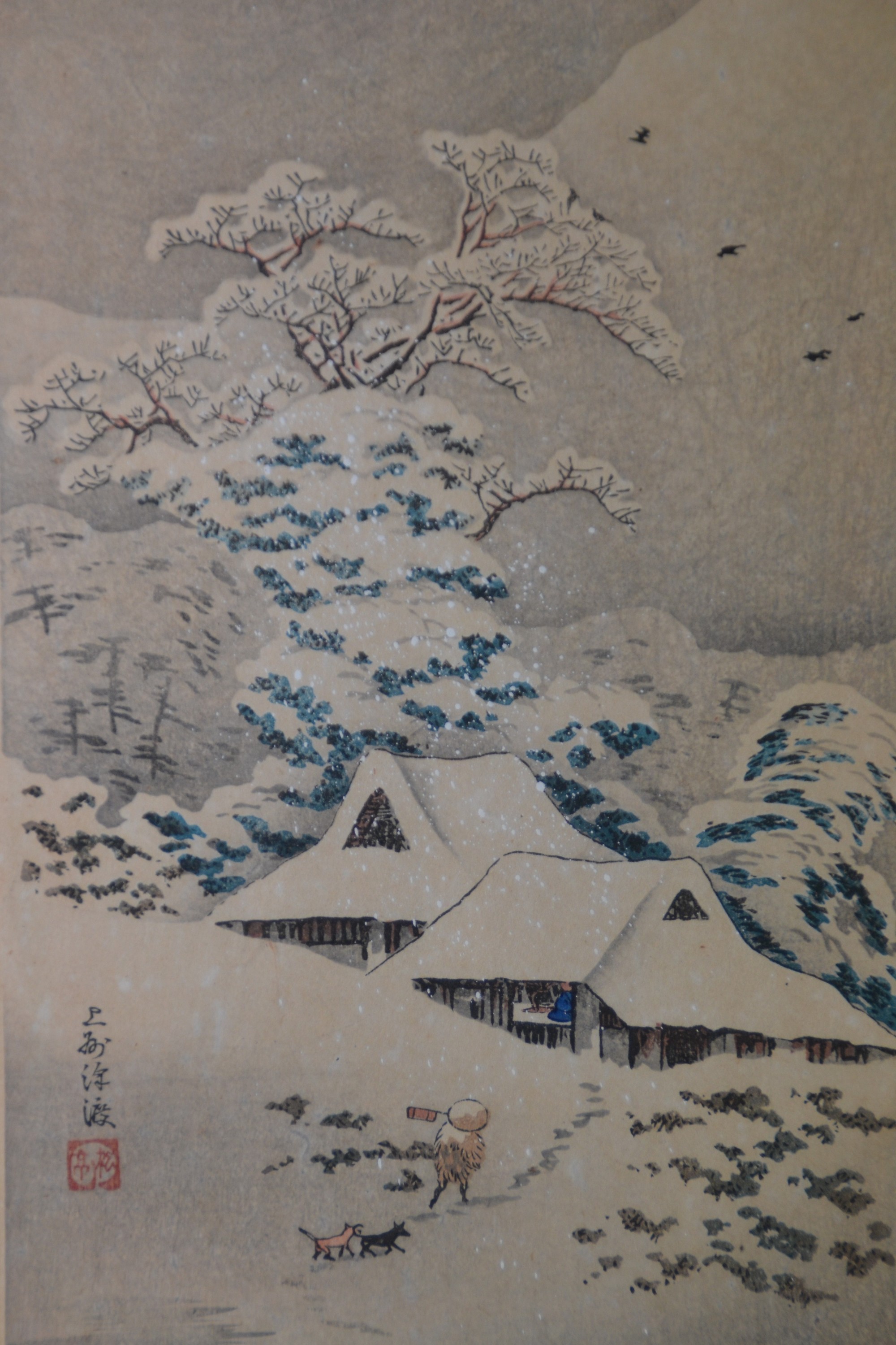 Detail c: Hiroaki Takahashi Shotei, 1871 Tokyo-1945, Japanischer Holzschnittkünstler, Farbholzschnitt mit Weisshöhung, "Sawatari in Joshu", ...