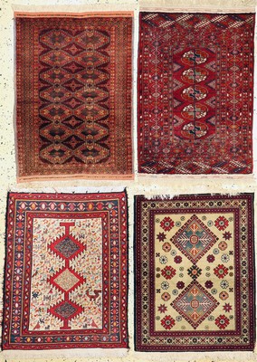 Image 26740833 - Mixed lot of 4 Poschti, silk Mauri Afganistan,approx. 90 x 60 cm, Bukhara & Yerevan, Russia,approx. 90 x 60 cm, Sumakh, Persia, approx. 90x 60 cm, condition: 2. Rugs, Carpets & Flatweaves