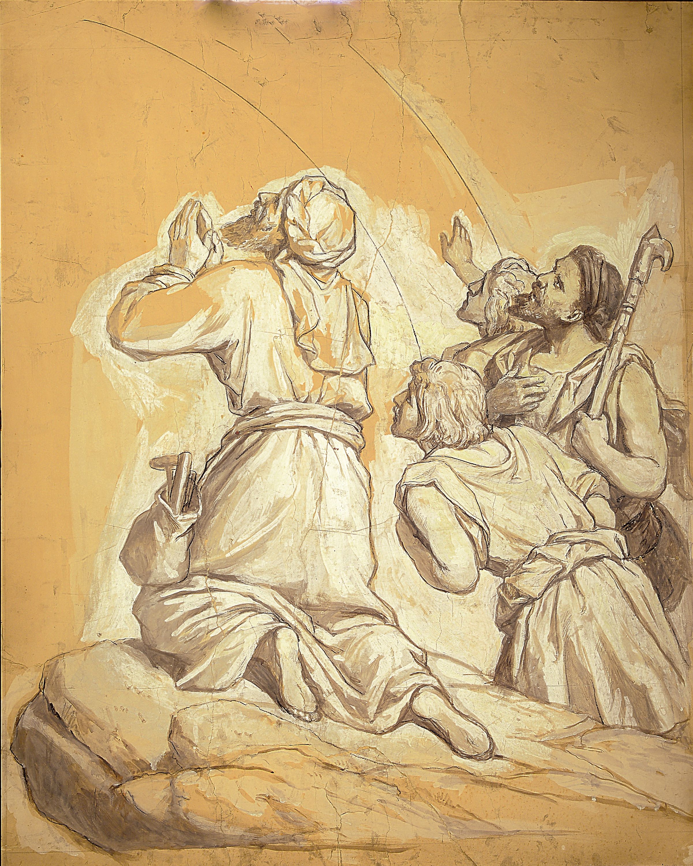 Detail a: Lorenz Clasen, 1812 Düsseldorf-1886 Leipzig, 5 grossformatige Kartons zu Kirchenausmalungen, diese z.T. bereits gelocht, Aquarell mit ...