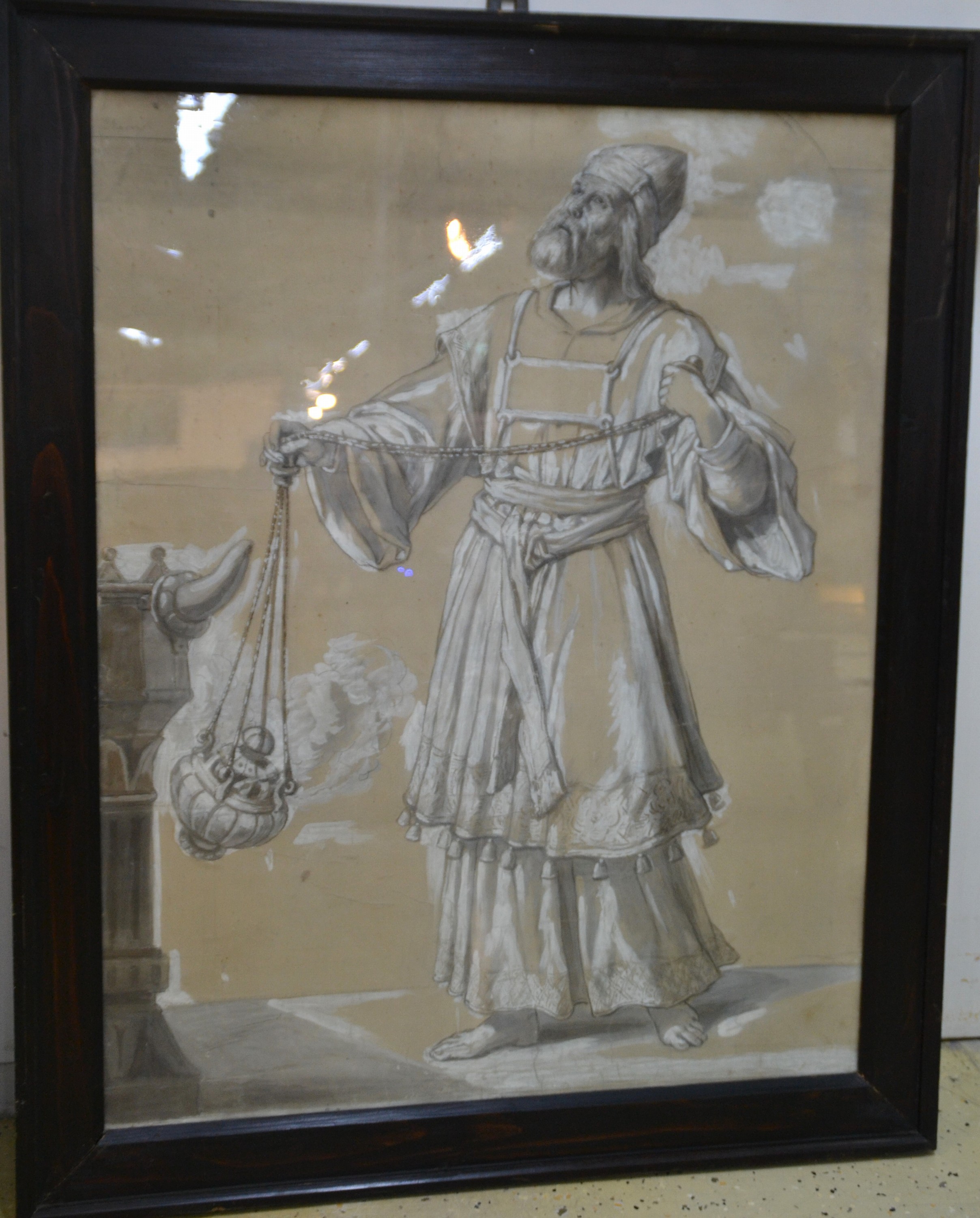 Detail d: Lorenz Clasen, 1812 Düsseldorf-1886 Leipzig, 5 grossformatige Kartons zu Kirchenausmalungen, diese z.T. bereits gelocht, Aquarell mit ...