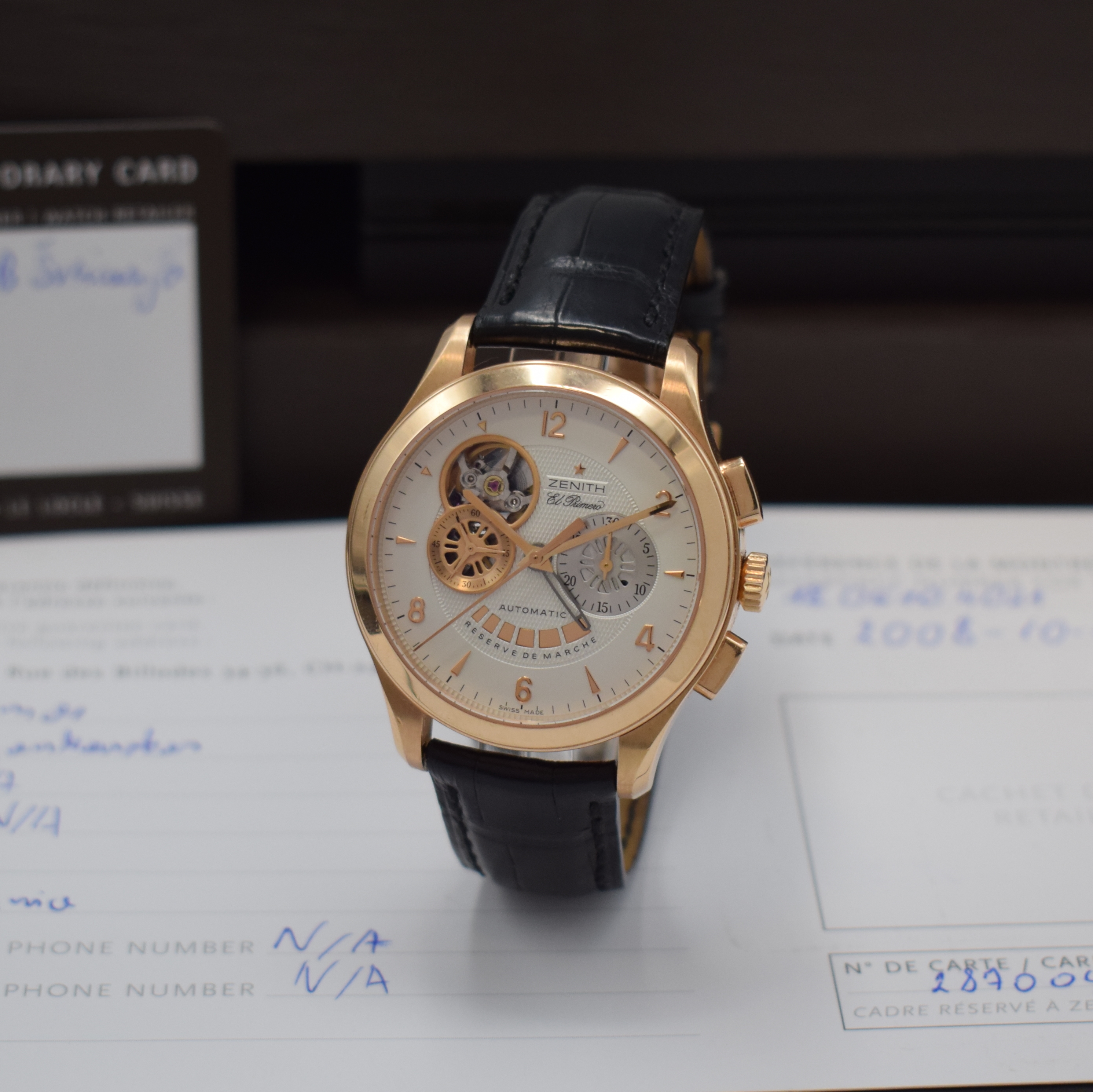 ZENITH El Primero Class Schaltradchronograph in RG 750/000 Referenz 18.0510.4021, Schweiz verk. lt. beil. Pap. 10/2008, Automatik, beids. vergl. Geh. ...