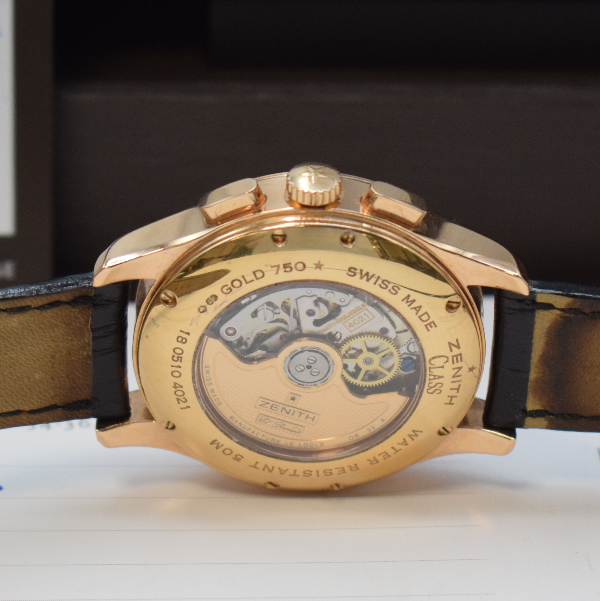 Detail e: ZENITH El Primero Class Schaltradchronograph in RG 750/000 Referenz 18.0510.4021, Schweiz verk. lt. beil. Pap. 10/2008, Automatik, beids. vergl. Geh. ...
