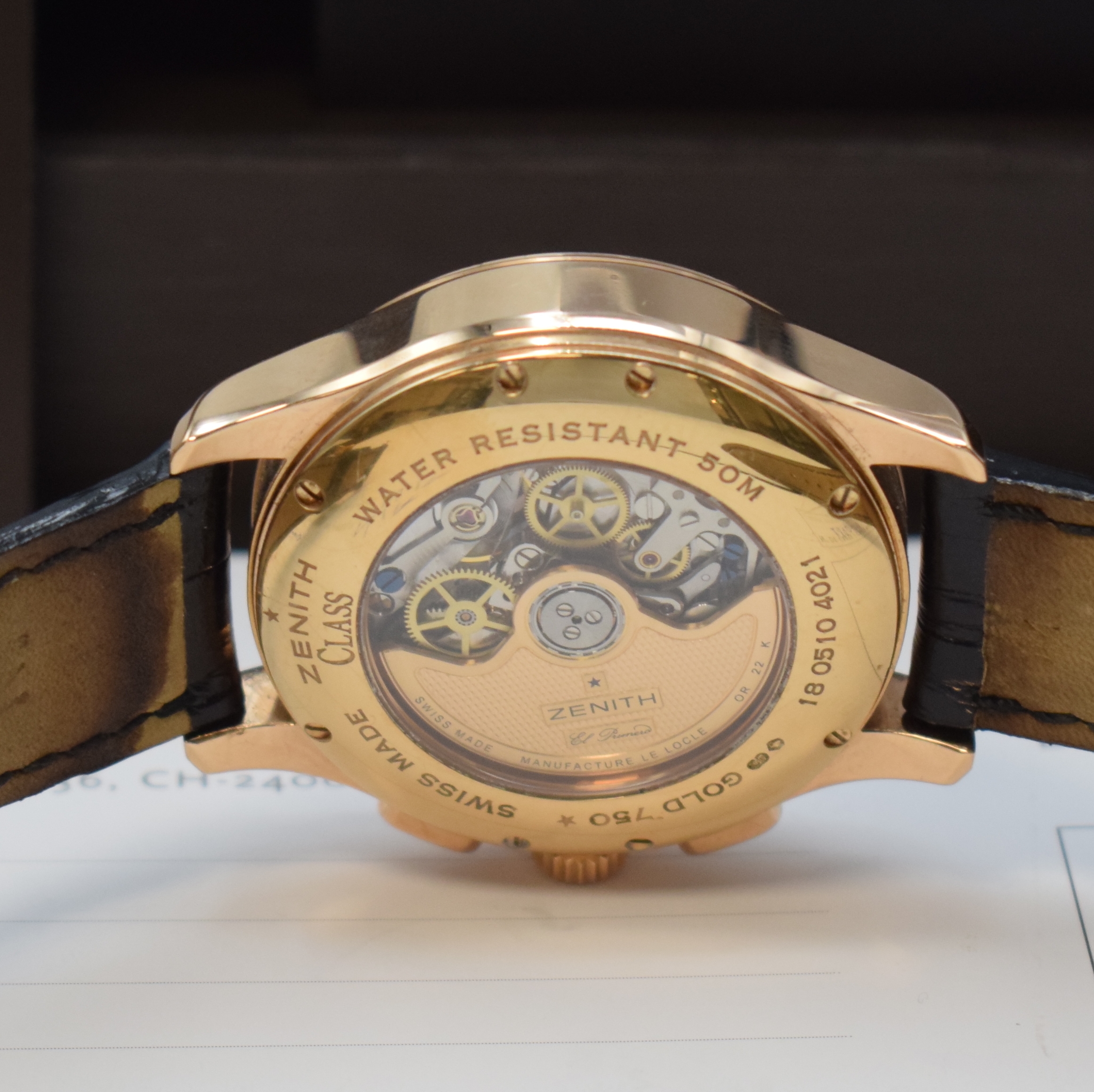 Detail f: ZENITH El Primero Class Schaltradchronograph in RG 750/000 Referenz 18.0510.4021, Schweiz verk. lt. beil. Pap. 10/2008, Automatik, beids. vergl. Geh. ...