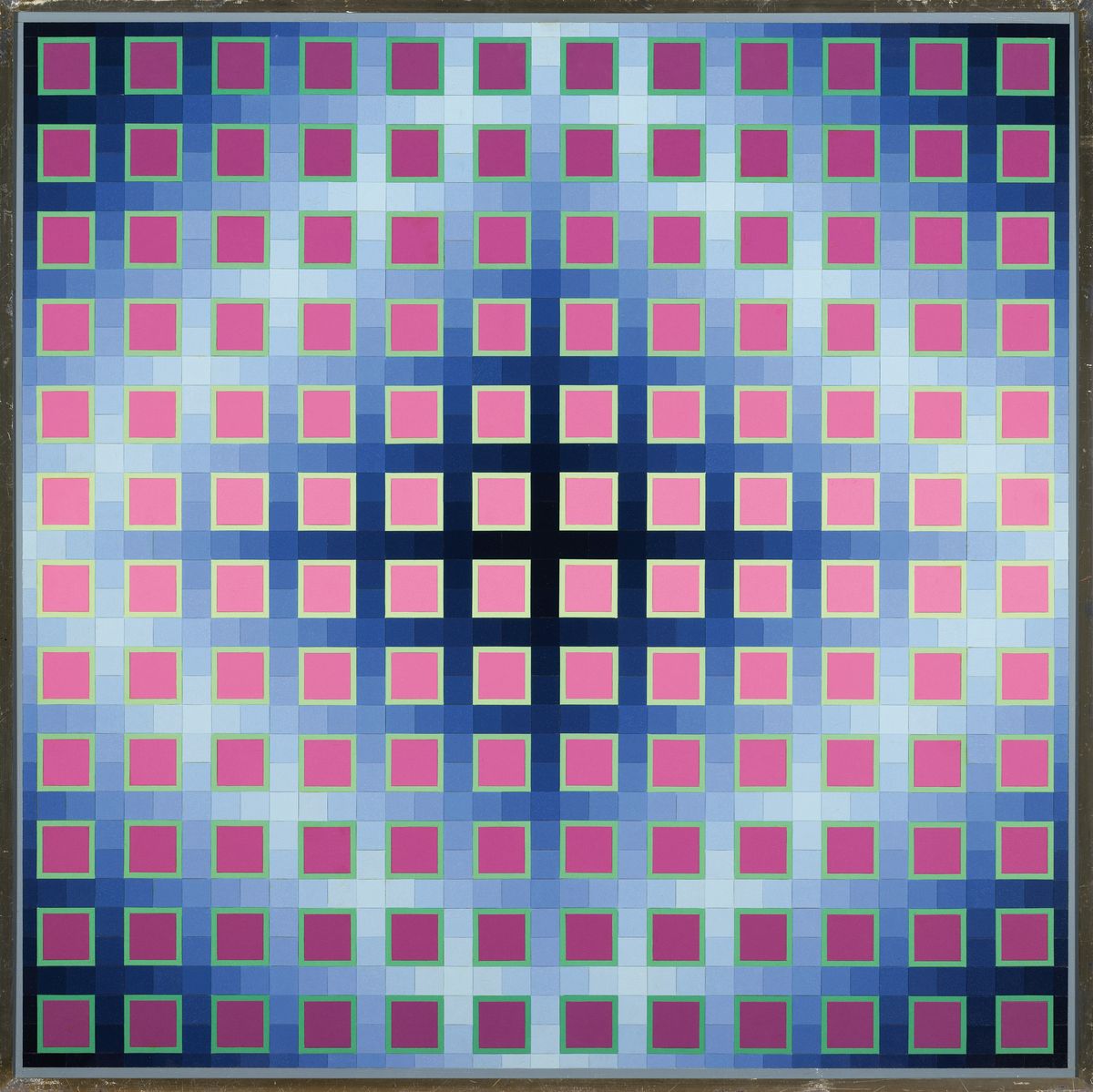Detail k: Klaus Wendel, 1935 Wollmesheim-2005, Gitterquadrat J3, rückseitig so betitelt und 1970 und signiert, Acryl auf Hartfaser, ca. 74x74cm, R. ca. ...