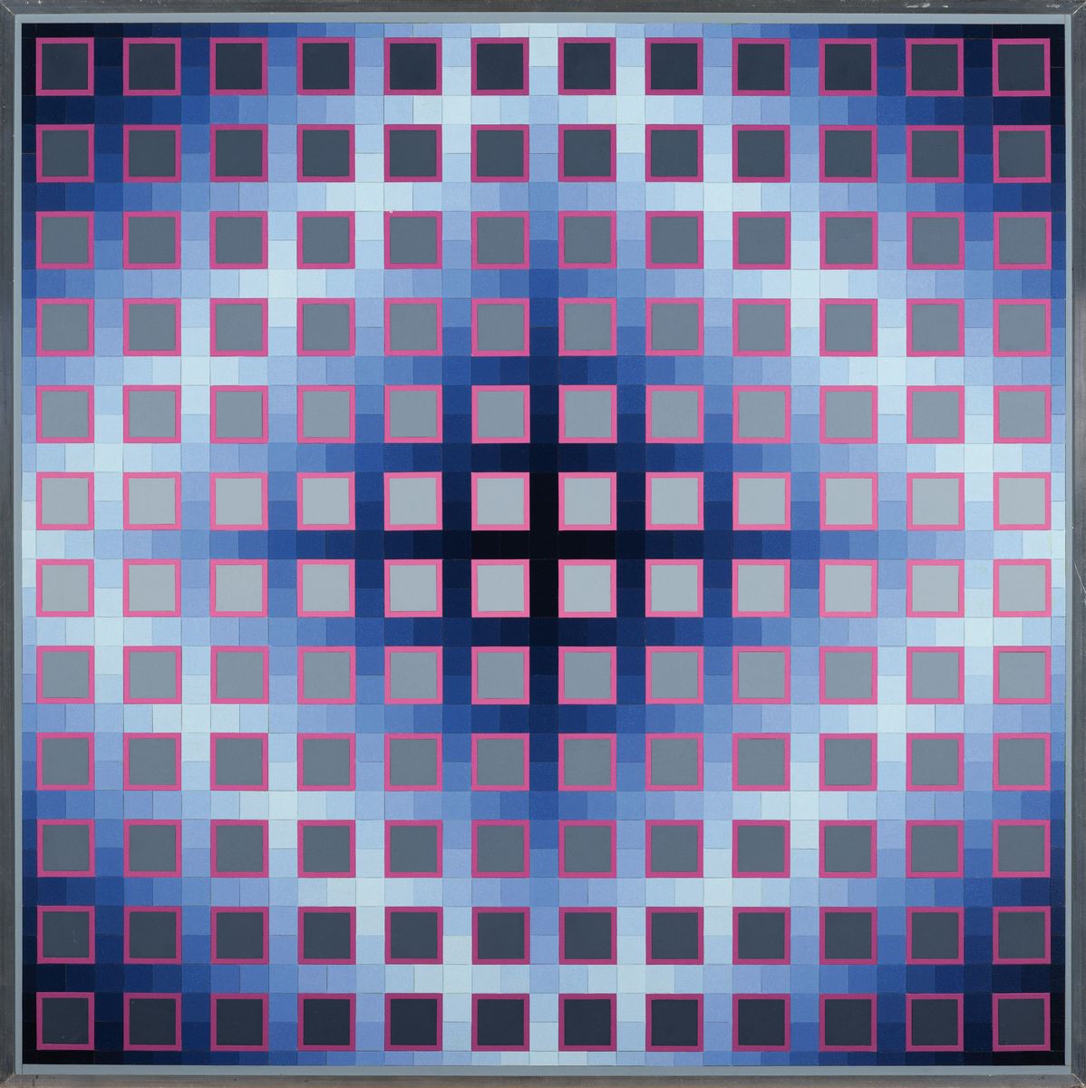 Detail k: Klaus Wendel, 1935 Wollmesheim-2005, Gitterquadrat J2, rückseitig so betitelt und 1970 und signiert, Acryl auf Hartfaser, ca. 74x74cm, R. ca. ...