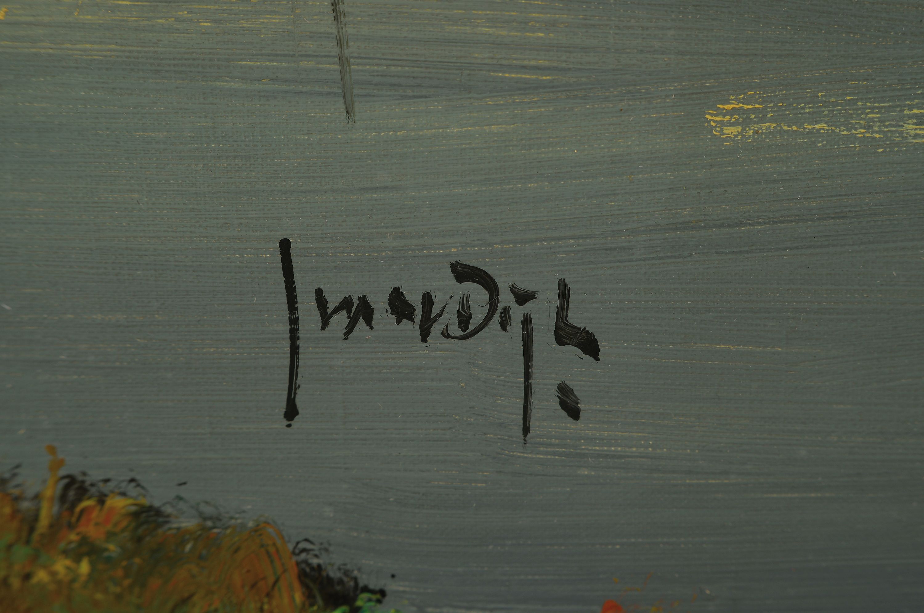 Detail l: Jos van Dijk, 1913-2000, Holländische Landschaft mit Kanal und Windmühle, Öl/Lwd, li. u. sign., ca. 70x100cm, R. ca. 88x118cm