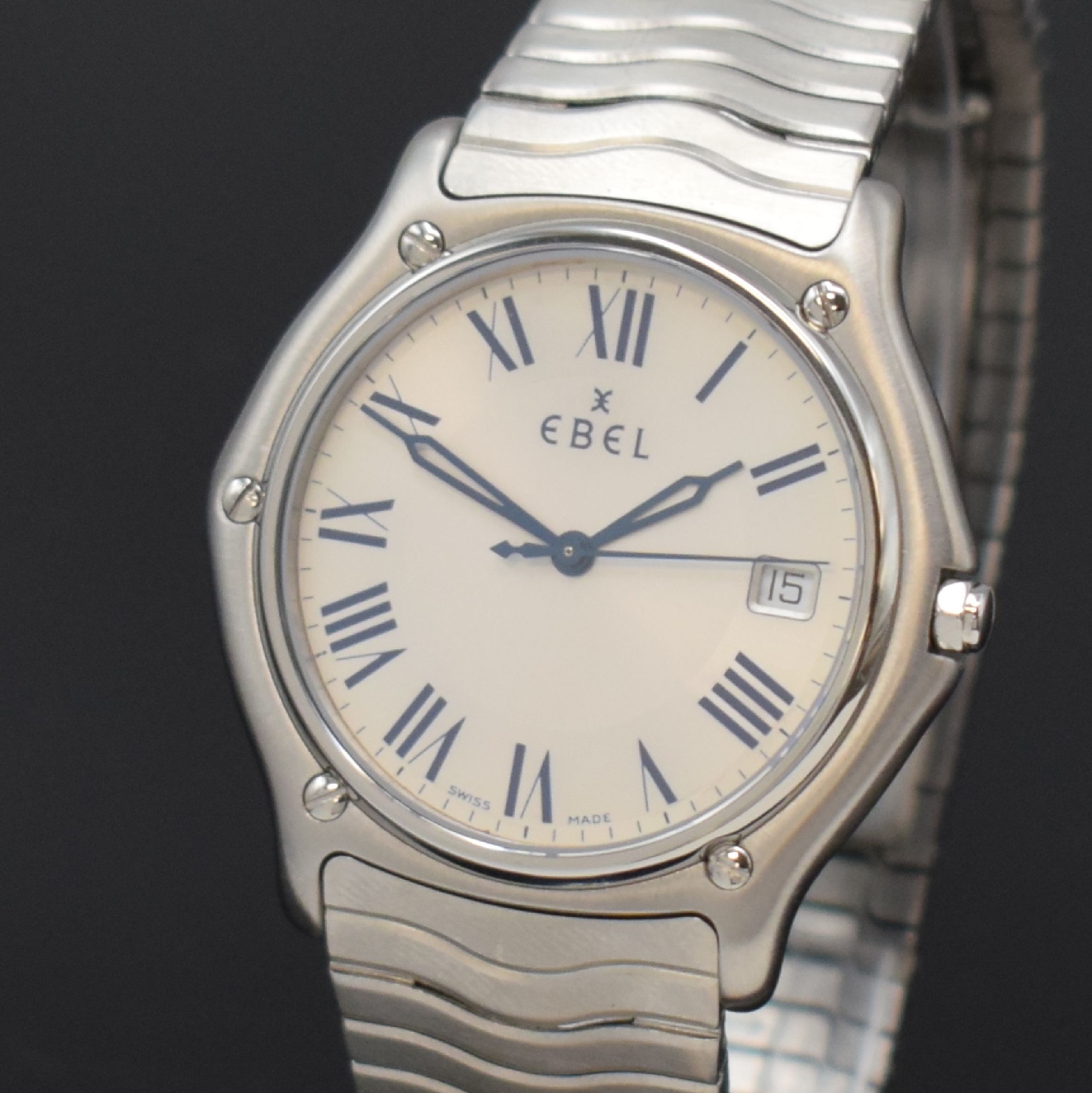 Detail b: EBEL Herrenarmbanduhr Sport Classic XL Referenz 9187151, Schweiz um 2000, quarz, Edelstahlgeh. inkl. Wellengliederband m. Faltschl., Lünette gegen ...