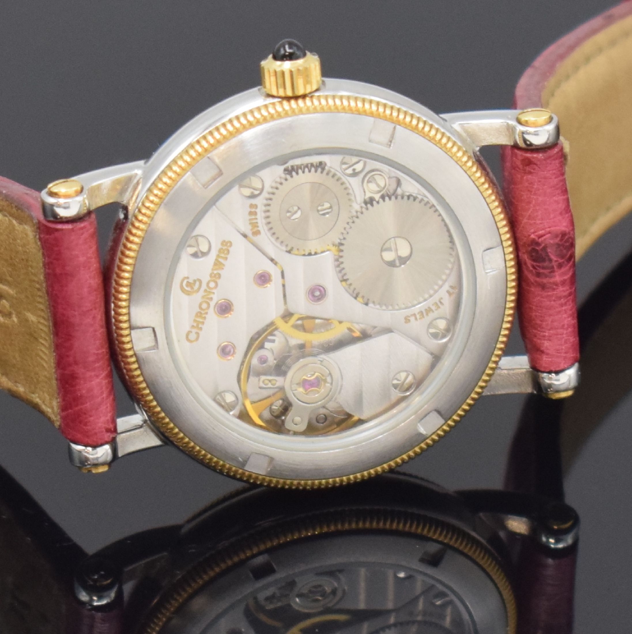 Detail d: CHRONOSWISS Damenarmbanduhr Orea in Stahl/Gold Referenz CH7162, Schweiz um 2010, Edelstahl/Gold kombiniert inkl. orig. Lederband m. orig. Dornschl., ...