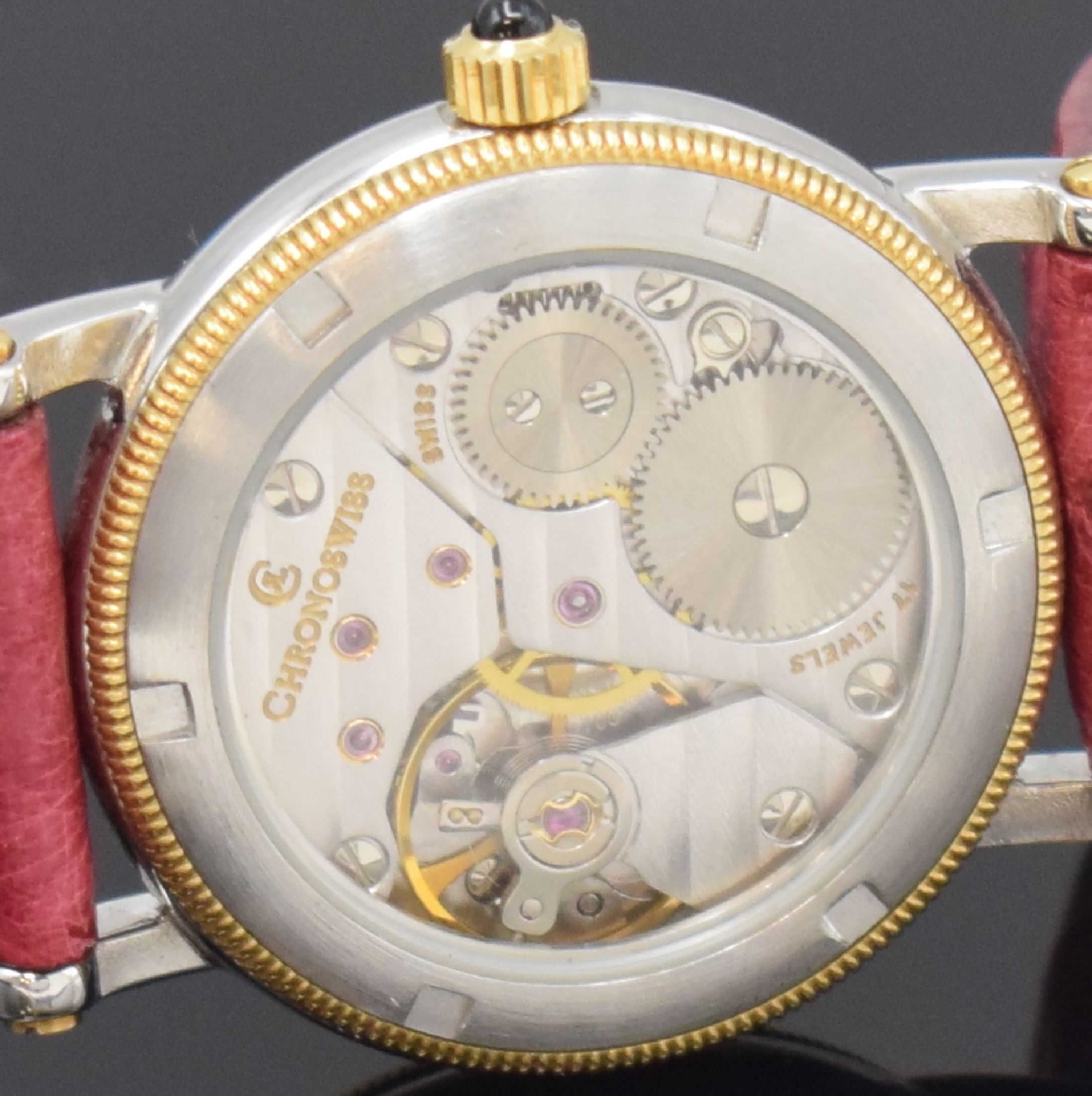 Detail e: CHRONOSWISS Damenarmbanduhr Orea in Stahl/Gold Referenz CH7162, Schweiz um 2010, Edelstahl/Gold kombiniert inkl. orig. Lederband m. orig. Dornschl., ...