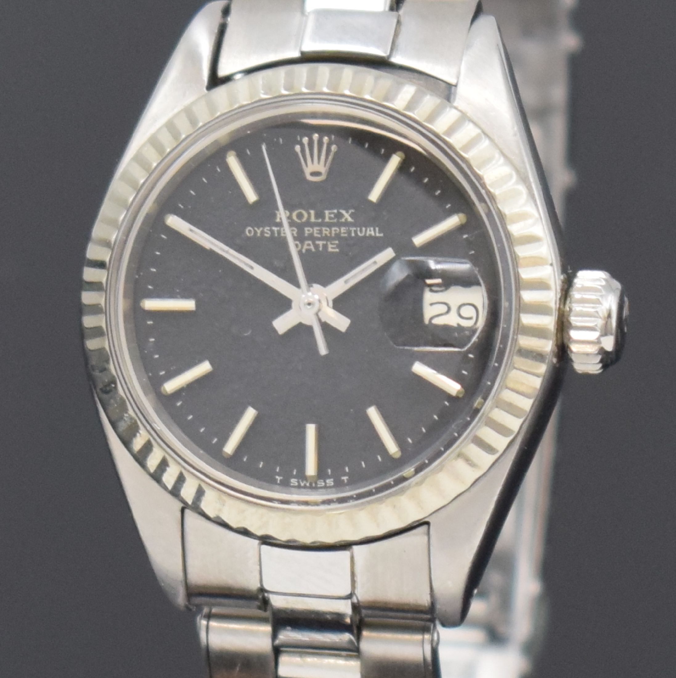 Detail a: ROLEX Damenarmbanduhr Oyster Perpetual Date Referenz 6917 in Stahl, Schweiz um 1970, Automatik, Edelstahl inkl. Oysterband mit Faltschl., Boden und ...