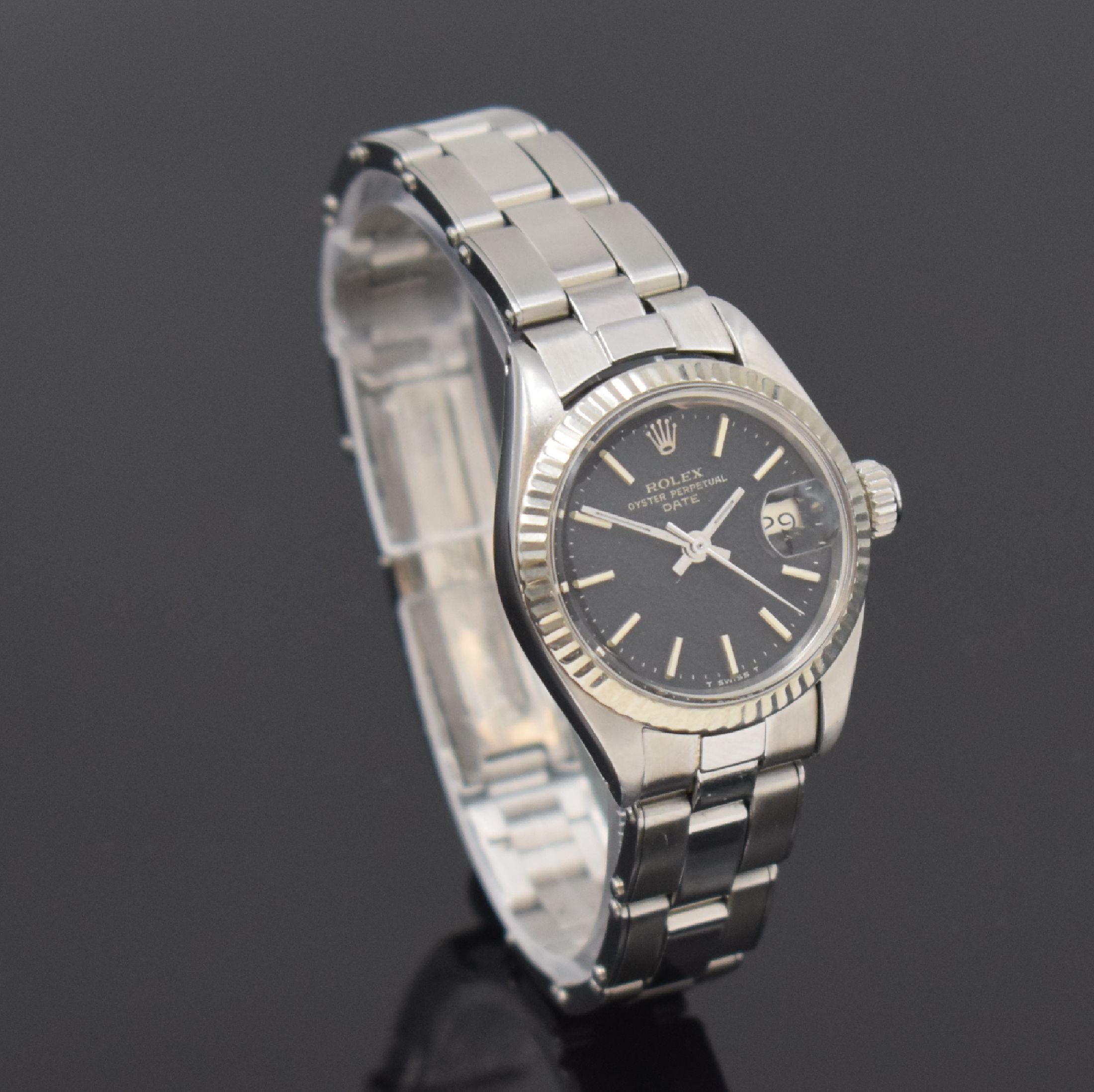 Detail b: ROLEX Damenarmbanduhr Oyster Perpetual Date Referenz 6917 in Stahl, Schweiz um 1970, Automatik, Edelstahl inkl. Oysterband mit Faltschl., Boden und ...
