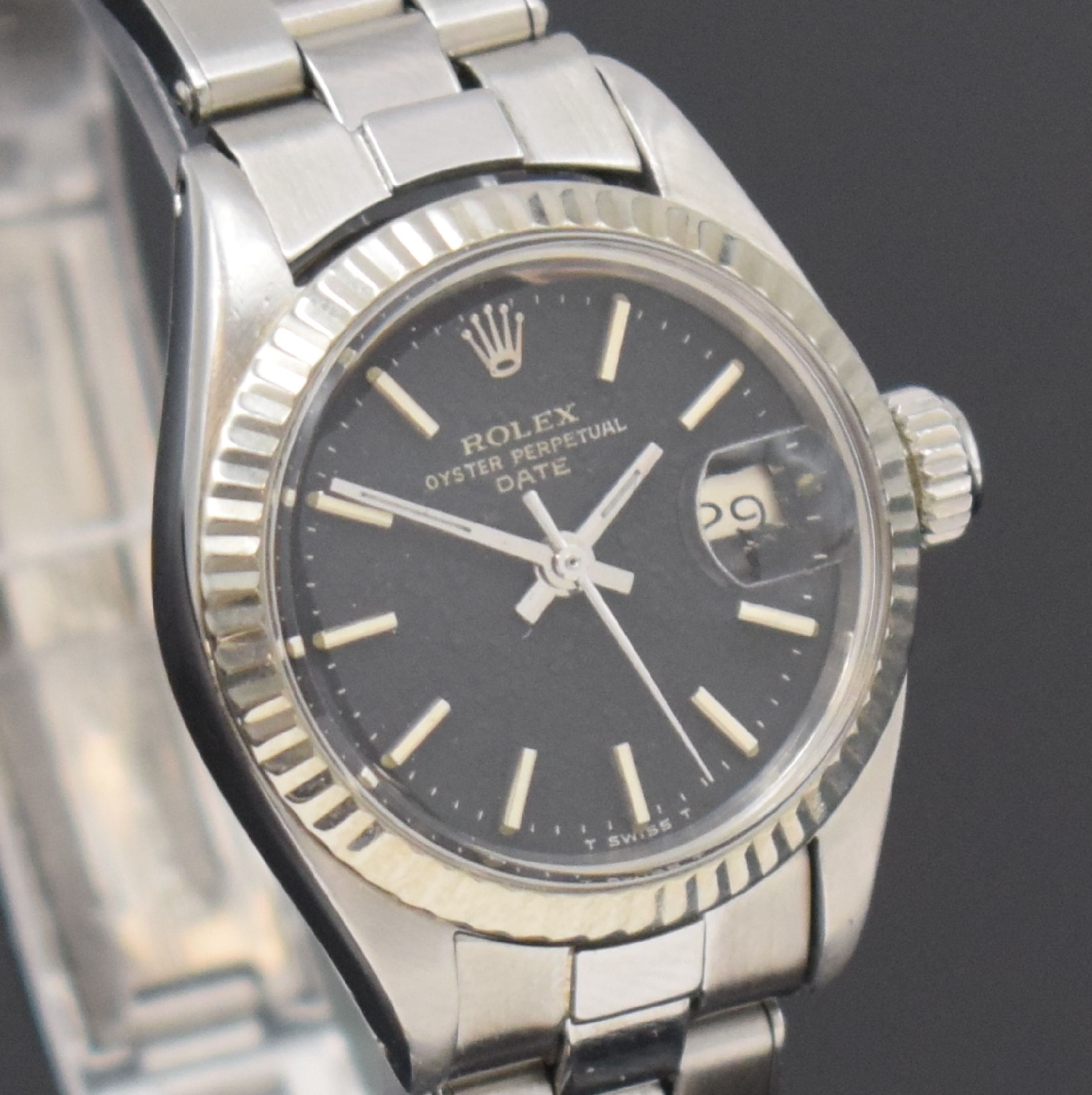 Detail c: ROLEX Damenarmbanduhr Oyster Perpetual Date Referenz 6917 in Stahl, Schweiz um 1970, Automatik, Edelstahl inkl. Oysterband mit Faltschl., Boden und ...