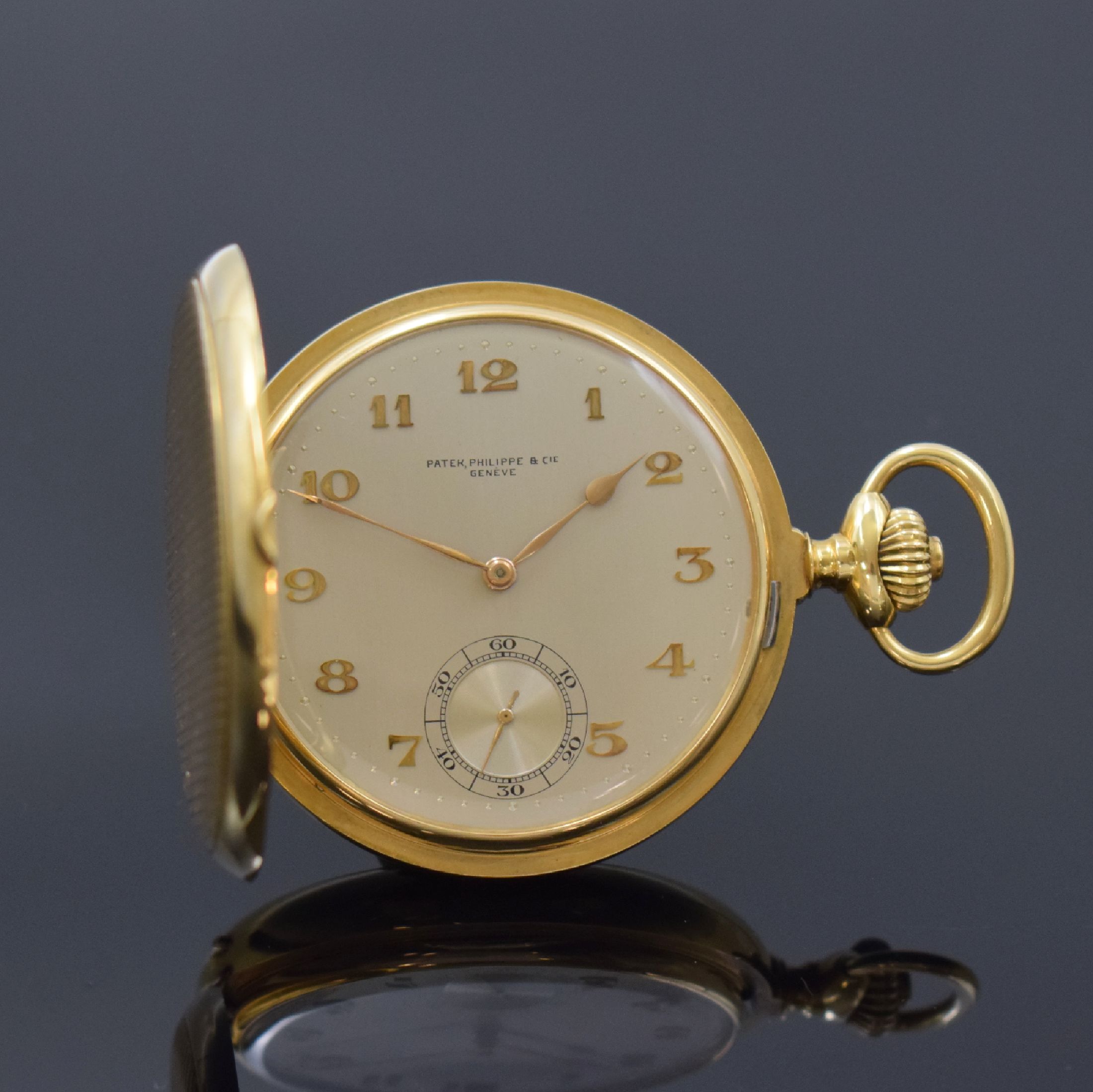 PATEK PHILIPPE Savonette in GG 750/000, Schweiz für den russischen Markt um 1915, streifen-guill. 3-Deckel-Goldgeh., a-goutte Schlüsse, späteres ...