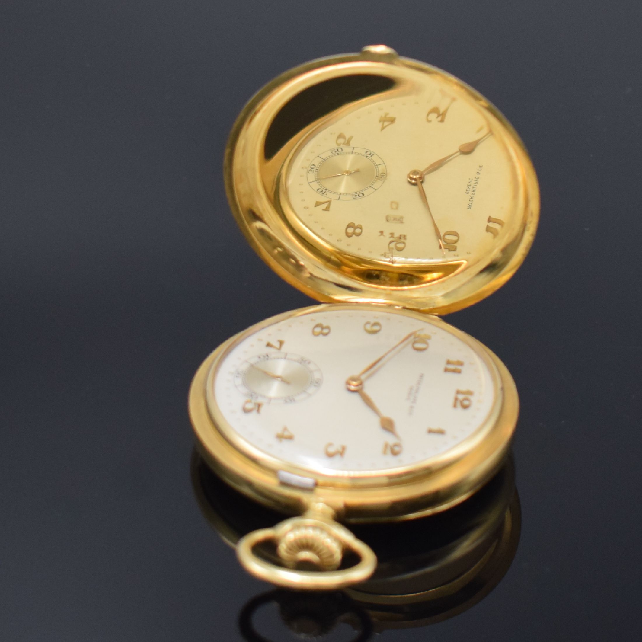 Detail b: PATEK PHILIPPE Savonette in GG 750/000, Schweiz für den russischen Markt um 1915, streifen-guill. 3-Deckel-Goldgeh., a-goutte Schlüsse, späteres ...