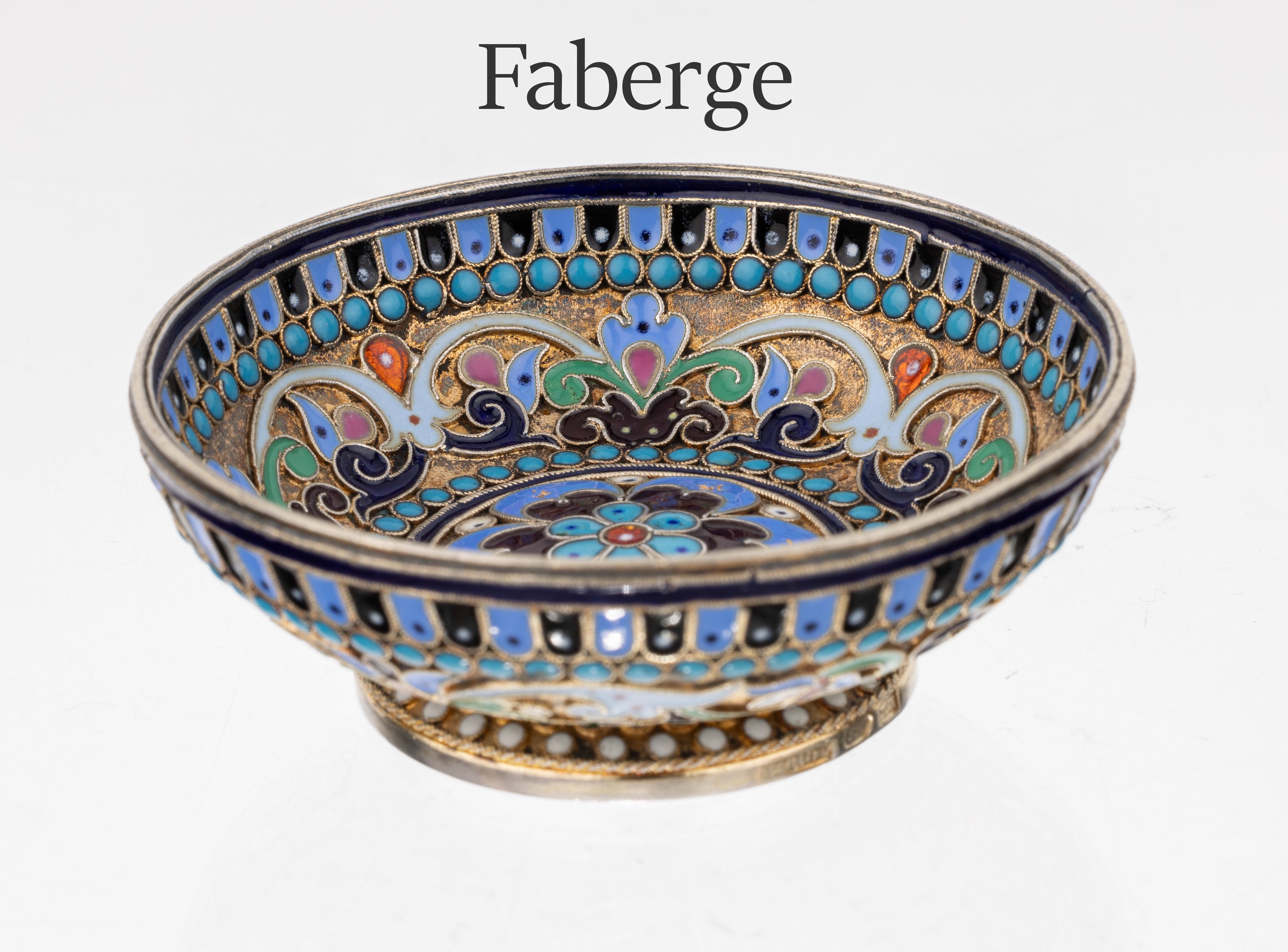 FABERGE Schälchen mit Cloisonne-Email, 84erSilber, Russland 1886-1900, hochfeine Ausführung aus der weltberühmten Werkstatt, florale Gestaltung ...