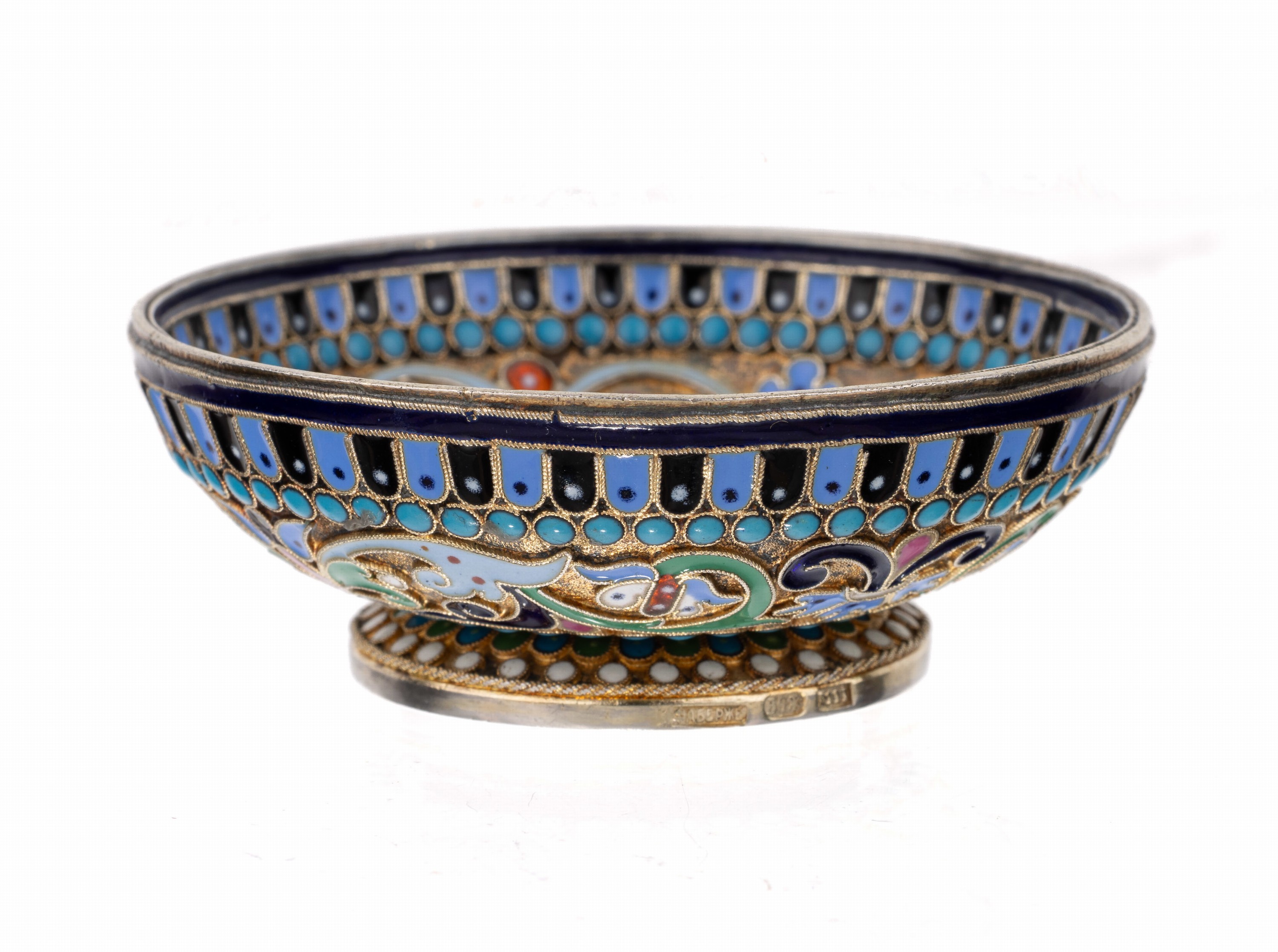 Detail b: FABERGE Schälchen mit Cloisonne-Email, 84erSilber, Russland 1886-1900, hochfeine Ausführung aus der weltberühmten Werkstatt, florale Gestaltung ...