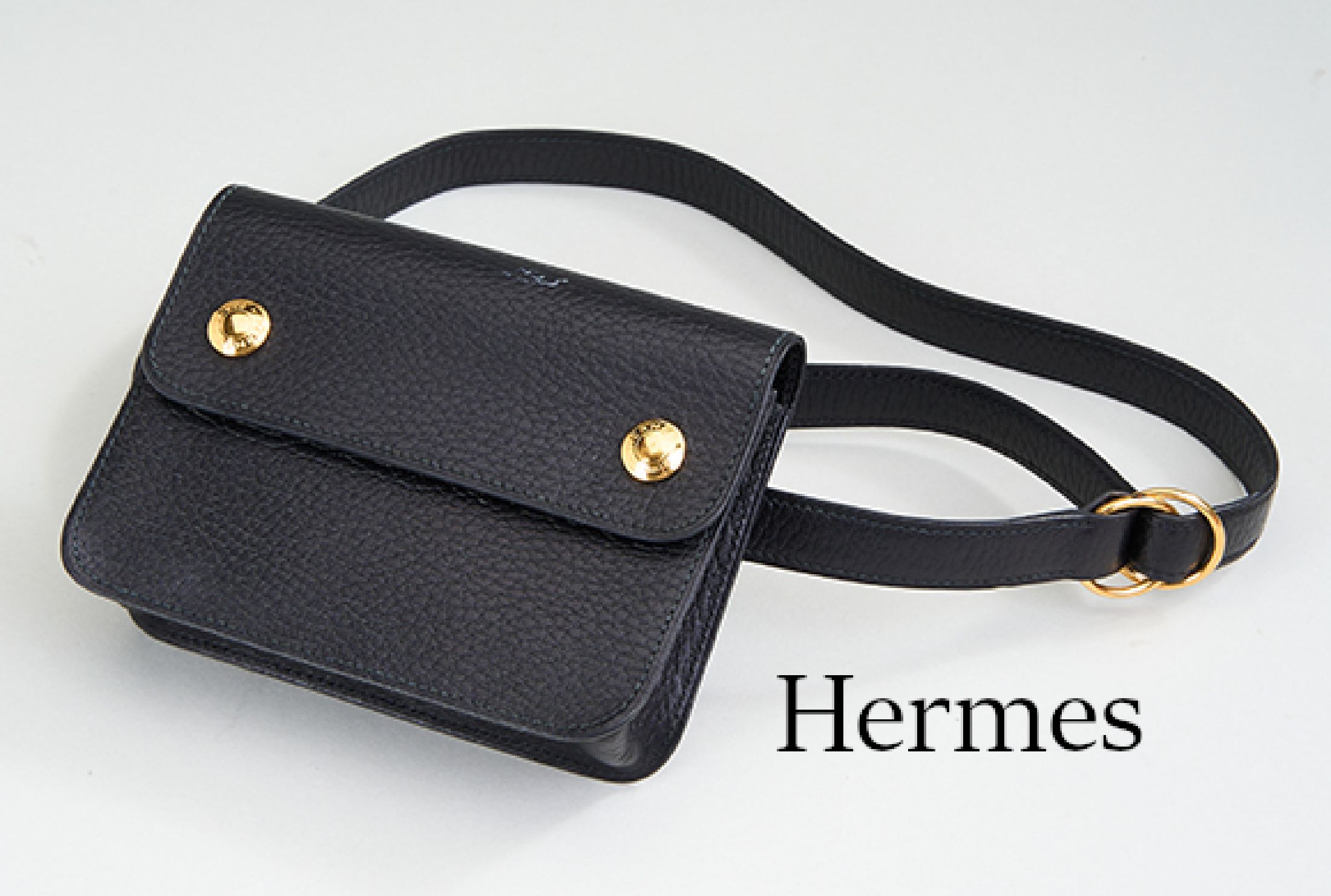 HERMES Belt Bag/Pochette, schwarzes Courchevel Leder, abnehmbarer Taillenriemen, Klappe mit 2 Druckknöpfen, Hauptfach, Logo Stempel innen, ...