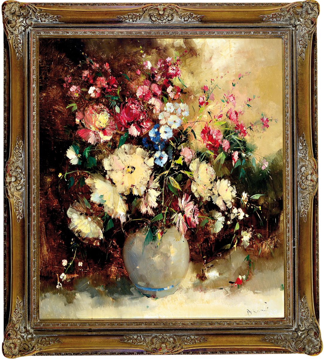 Paul Morro, eigentl. Ingfried Paul Henze- Morro, 1925 Leipzig-2013, Studium an den Akademien Leipzig und München, hier: Üppiges Blumenstillleben, ...