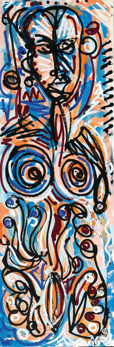 Leon Löwentraut, geb. 1998 Kaiserslautern, Naked, Acryl auf Lwd, rückseitig betitelt, signiert, dat. 2016, rückseitig mit Widmung von 2017, ca. ...