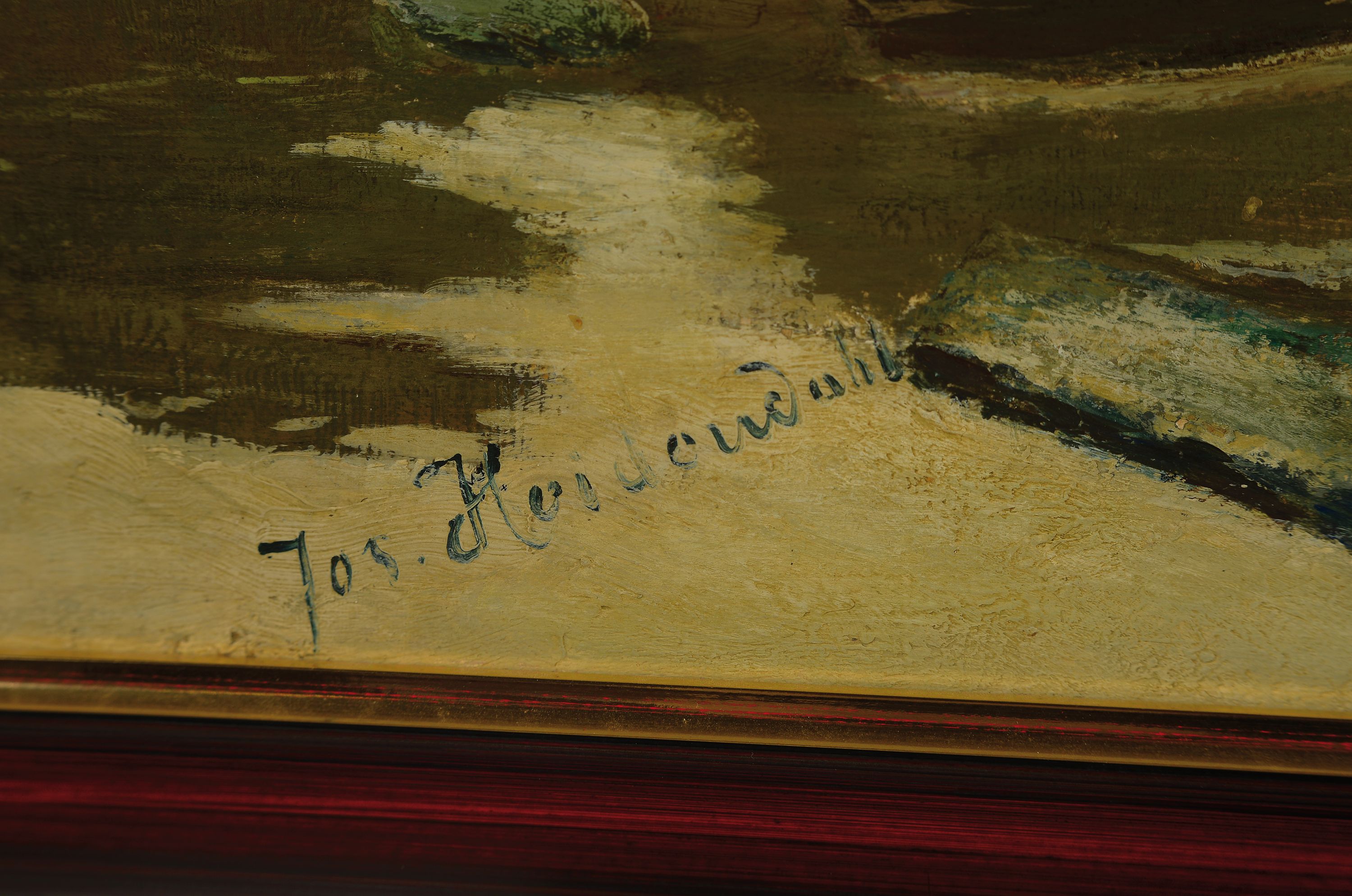 Detail a: Josef F. Heydendahl, 1844-1906, Verschneite Winterlandschaft mit Menschen beim Eisfischen, Öl/Lwd, kleinere altersbedingte Oberflächenschäden, ca. ...